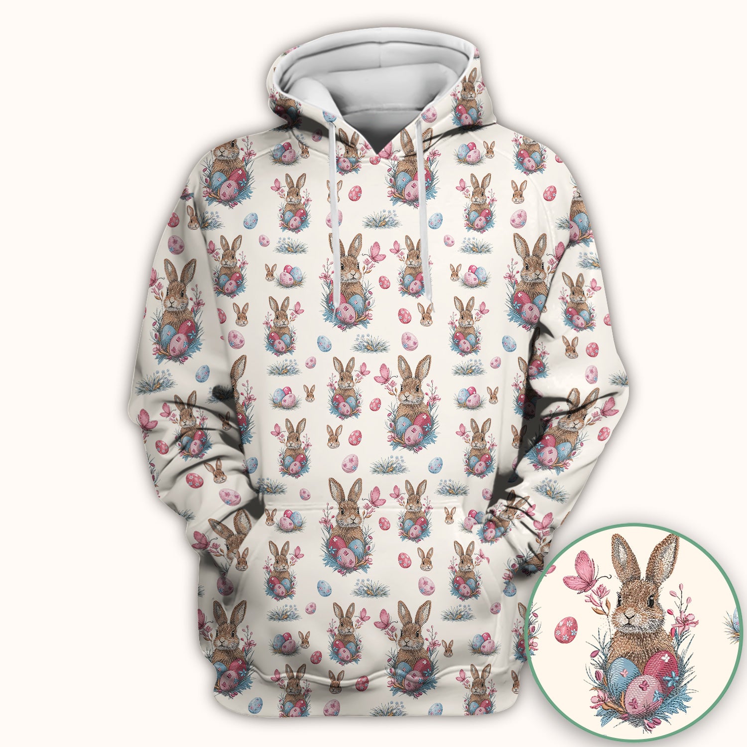 Pastel Easter Bunny Nest Pattern Scrub Top, Comfortable Scrubs for Nurses