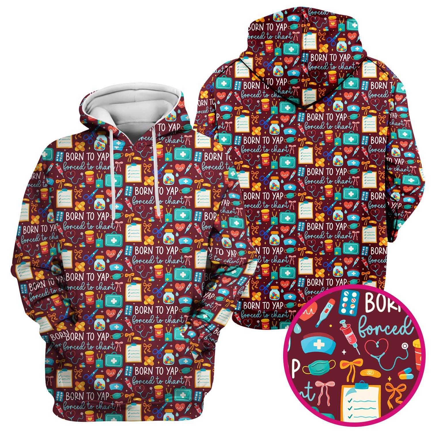 Born To Yap Medical Tools Pattern Scrub Top, Comfortable Scrubs for Nurses