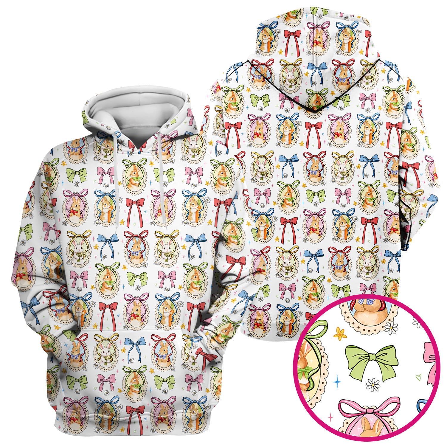 Cute Easter Bunny Cameo Colorful Bow Pattern Scrub Top, Breathable Fabrics Nursing Uniform