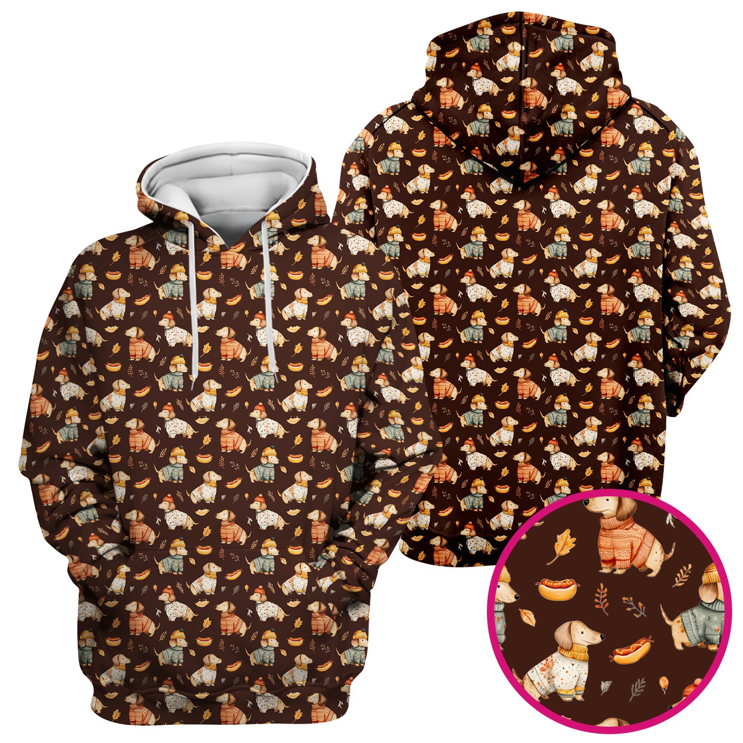 Autumn Dachshund Dog Sweater Print Scrub Top, Comfortable Scrubs for Nurses