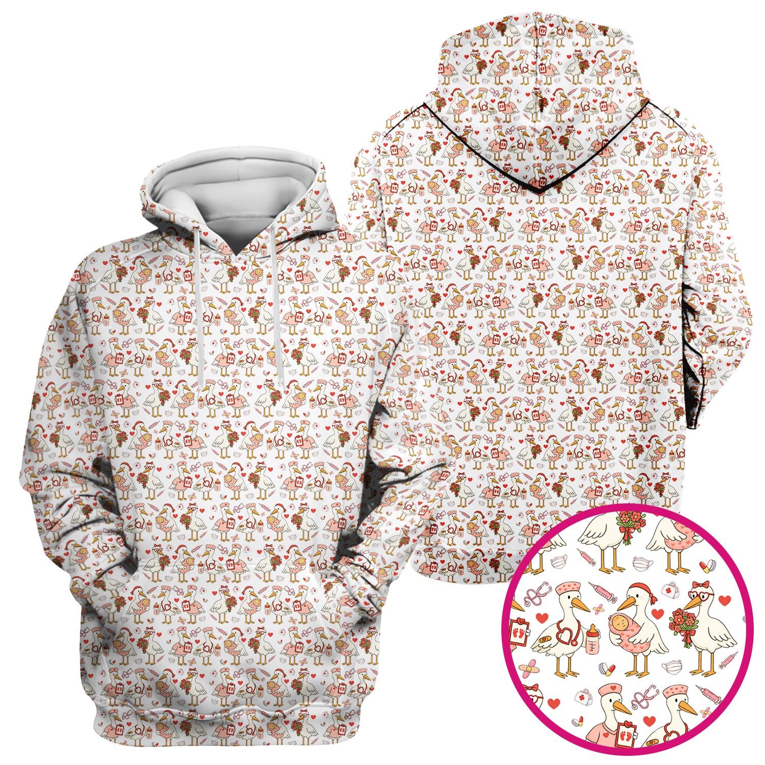 Cute Goose Nurse Valentine Pattern Scrub Top, Breathable Fabrics Nursing Uniform