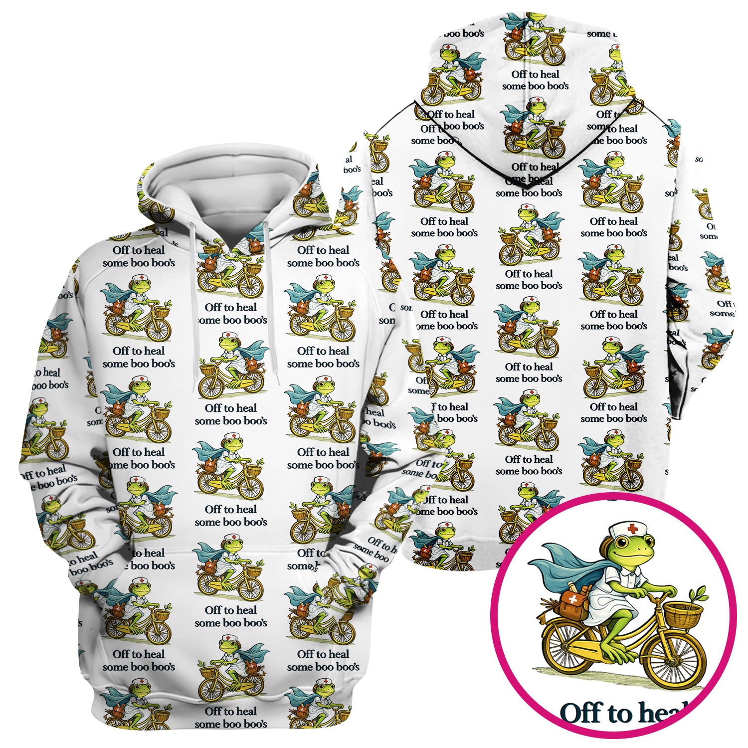 Funny Frog Nurse Cycling Pattern Scrub Top, Comfortable Scrubs for Nurses