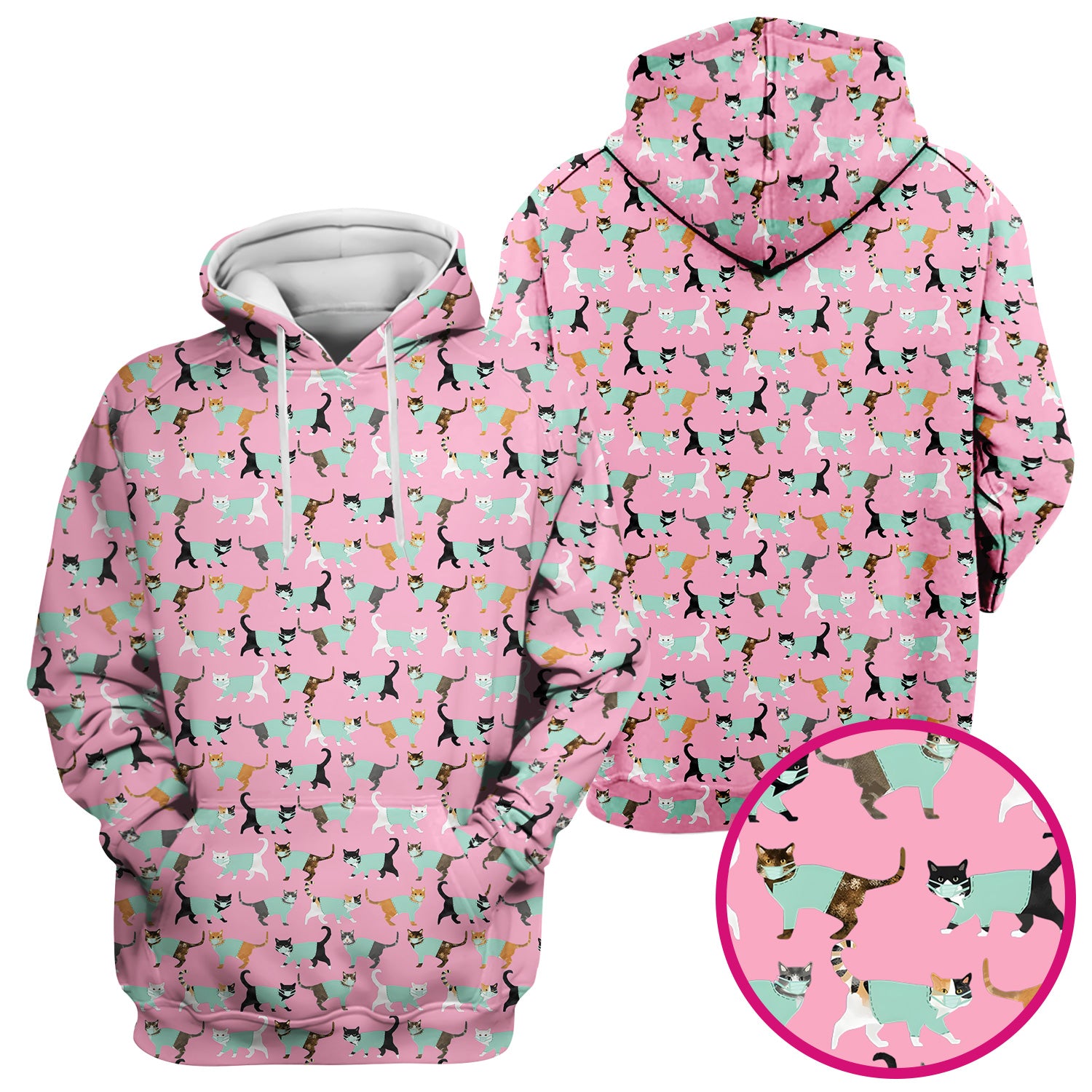 Playful Cat Nurse All Over Print Scrub Top, Comfortable Scrubs for Nurses