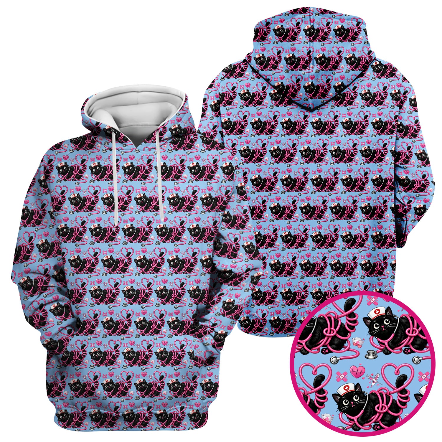 Valentine Cute Cat Nurse Heart Print Scrub Top, Comfortable Scrubs for Nurses