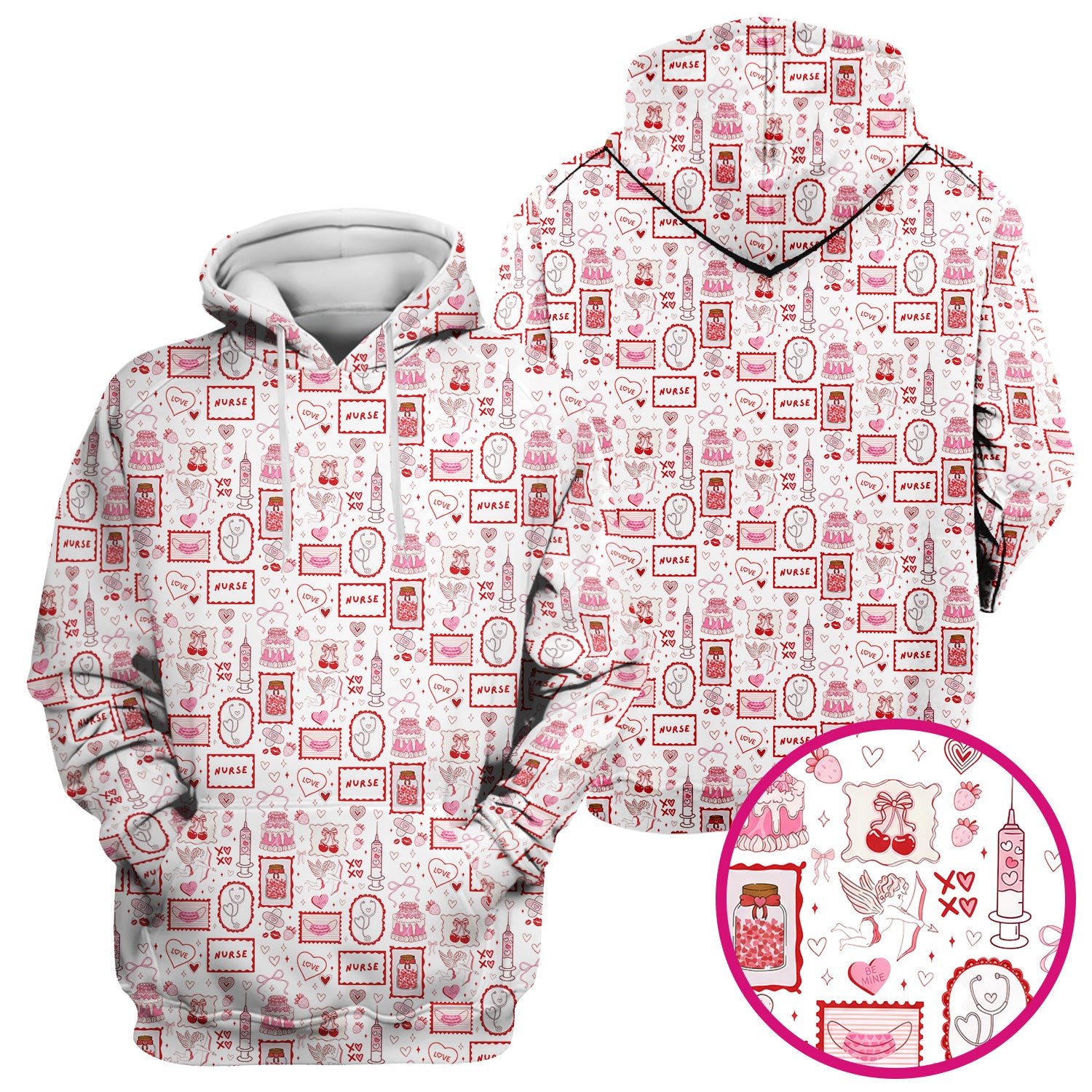 Nurse Icons Hearts Syringes Valentine Scrub Top, Breathable Nursing Uniform