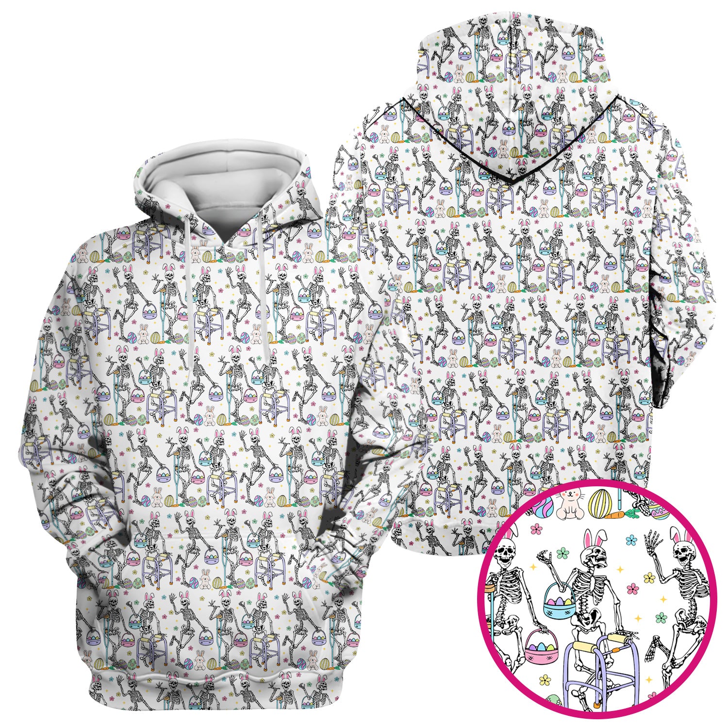 Fun Skeleton Bunny Easter Print Scrub Top, Comfortable Scrubs for Nurses