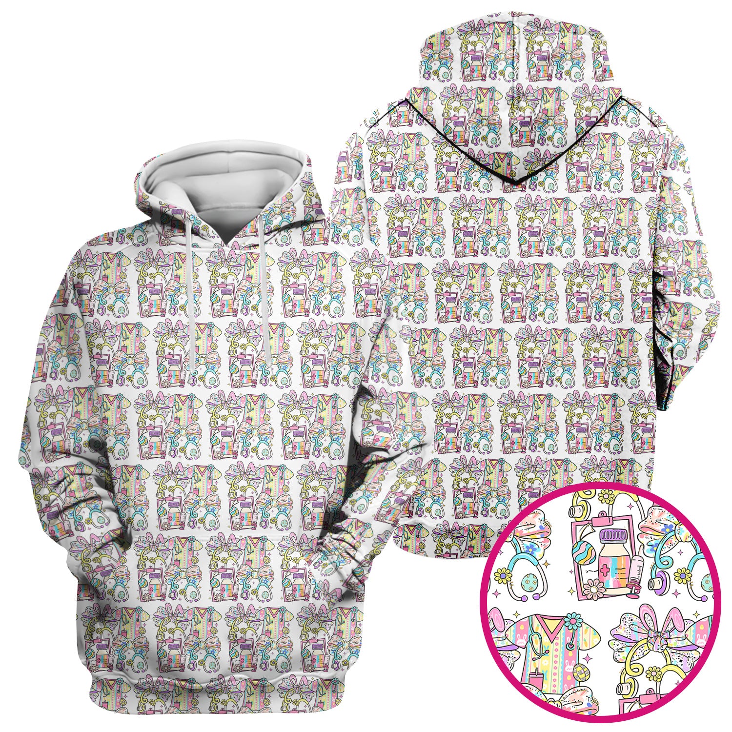 Colorful Nurse Scrub Supplies Pattern Scrub Top, Breathable Fabrics Nursing Uniform