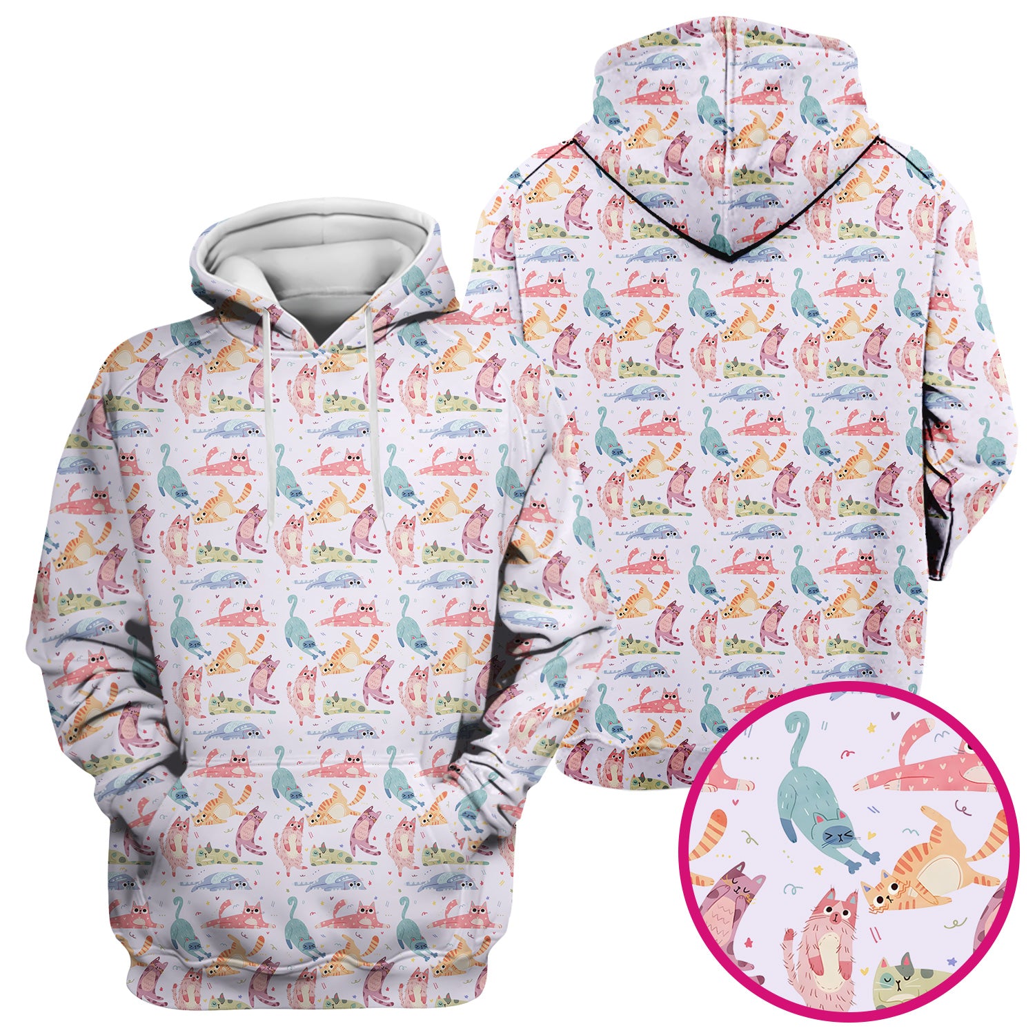 Funny Pastel Cat Pattern Medical Scrub Top, Breathable Fabrics Nursing Uniform