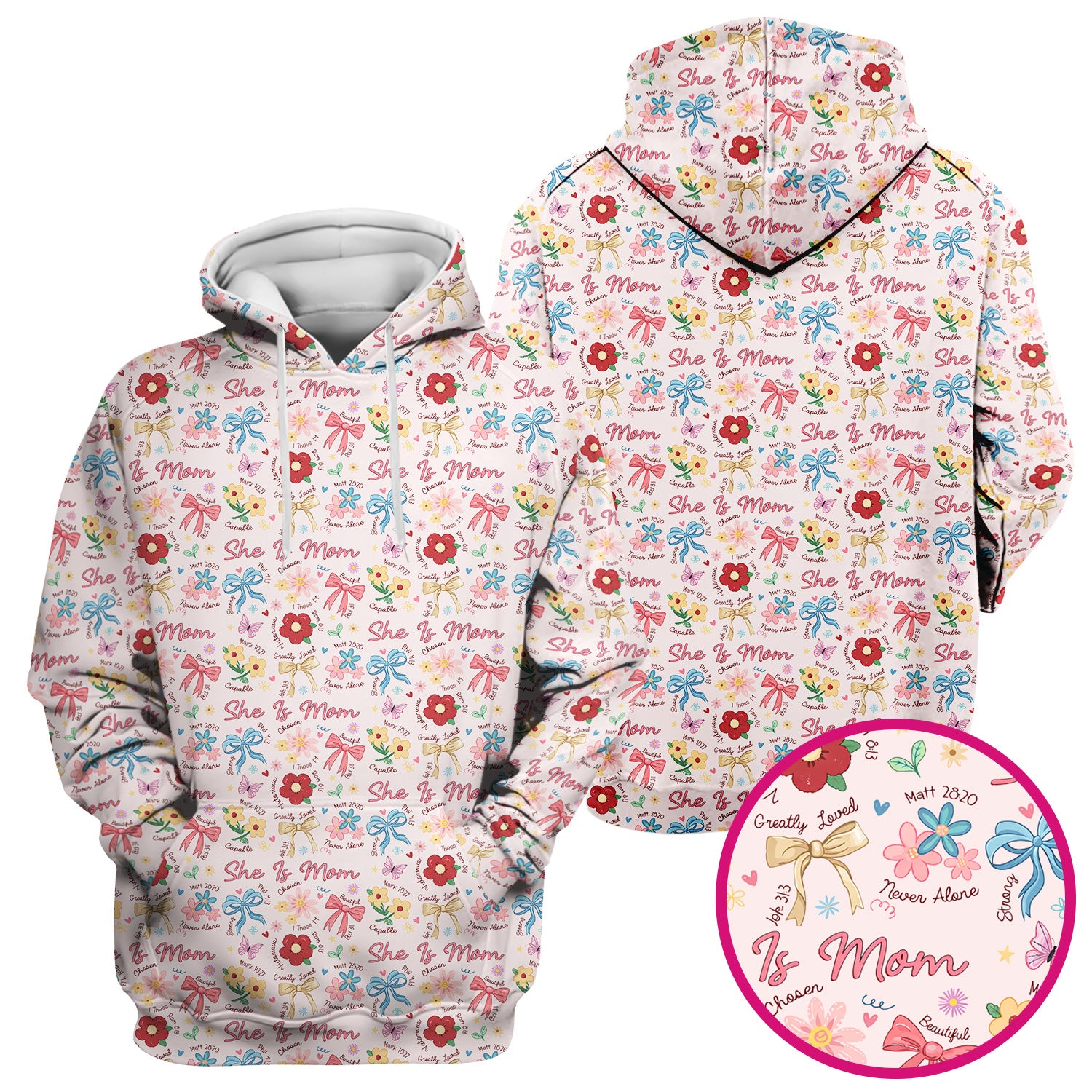 She Is Mom Floral Bow Pattern Scrub Top, Comfortable Scrubs for Nurses