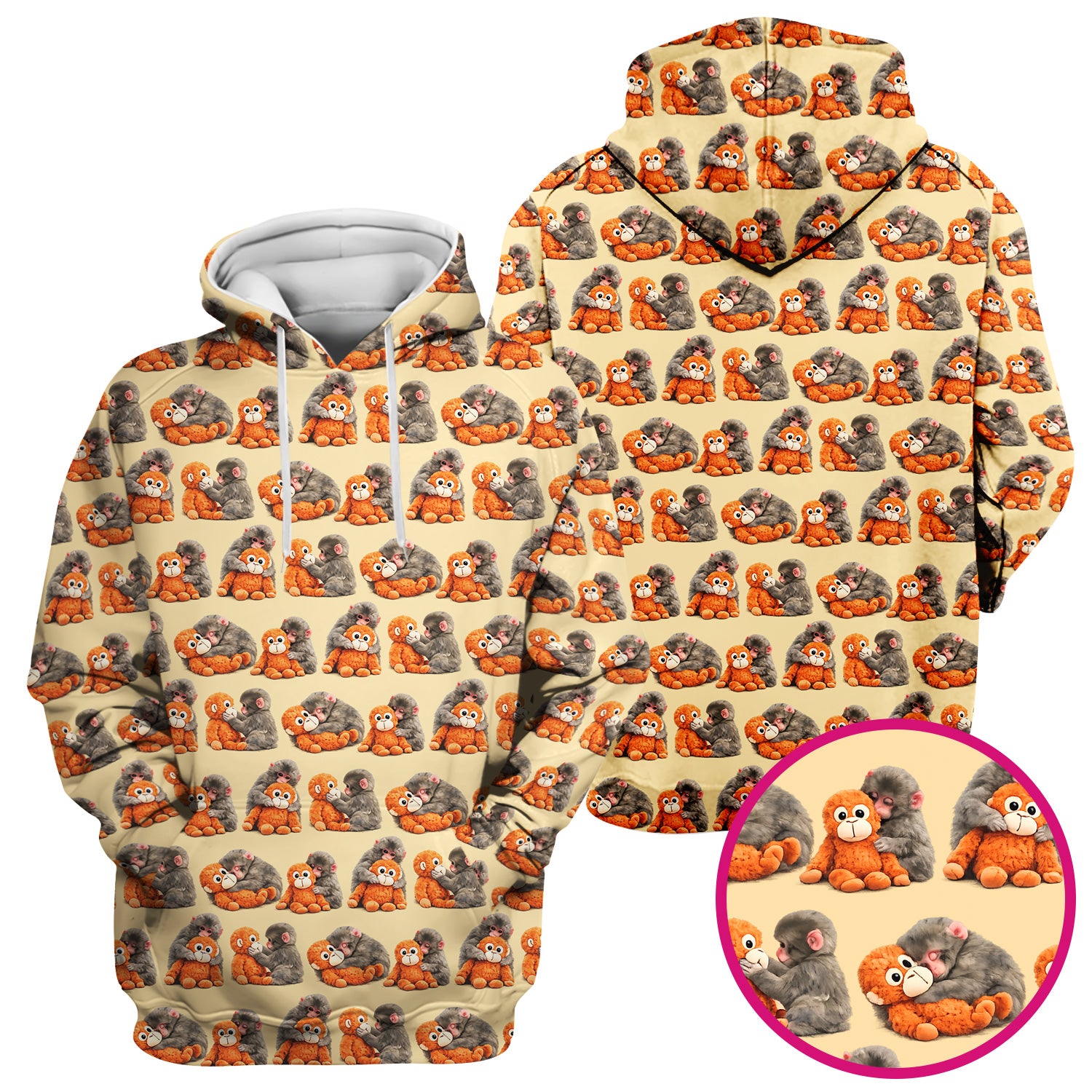 Cute Baby Monkey Plush Toy Animal Pattern Scrub Top, Breathable Medical Uniform Top