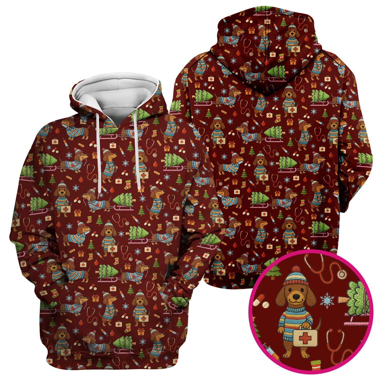 Dachshund Dog Scrub For Nurse, Funny Wiener Dog Lover Gift, Cute Dog 3D Knit Pattern Shirt