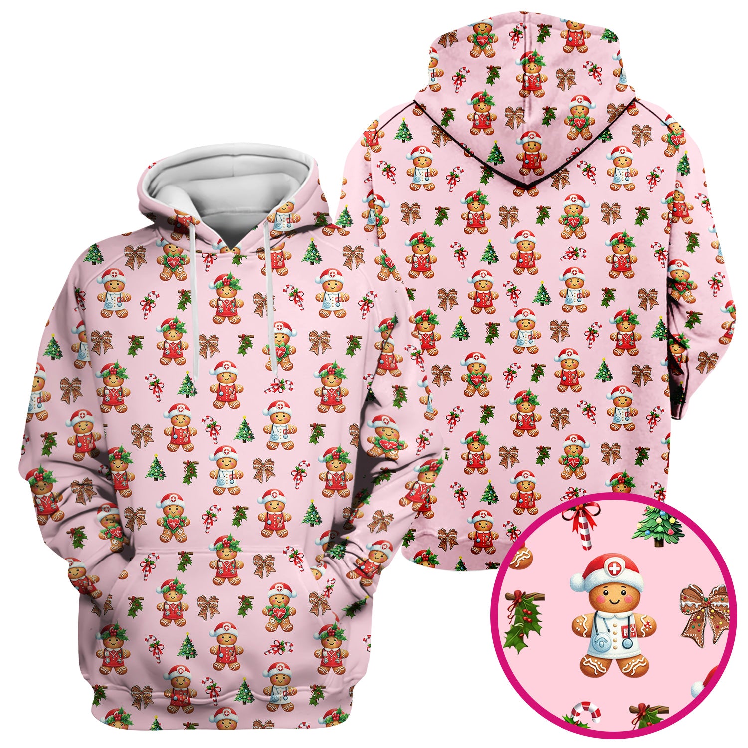 Funny Gingerbread Christmas Scrub Top - Cute Cookie with Bow Shirt - Festive Holiday Scrubs for Women