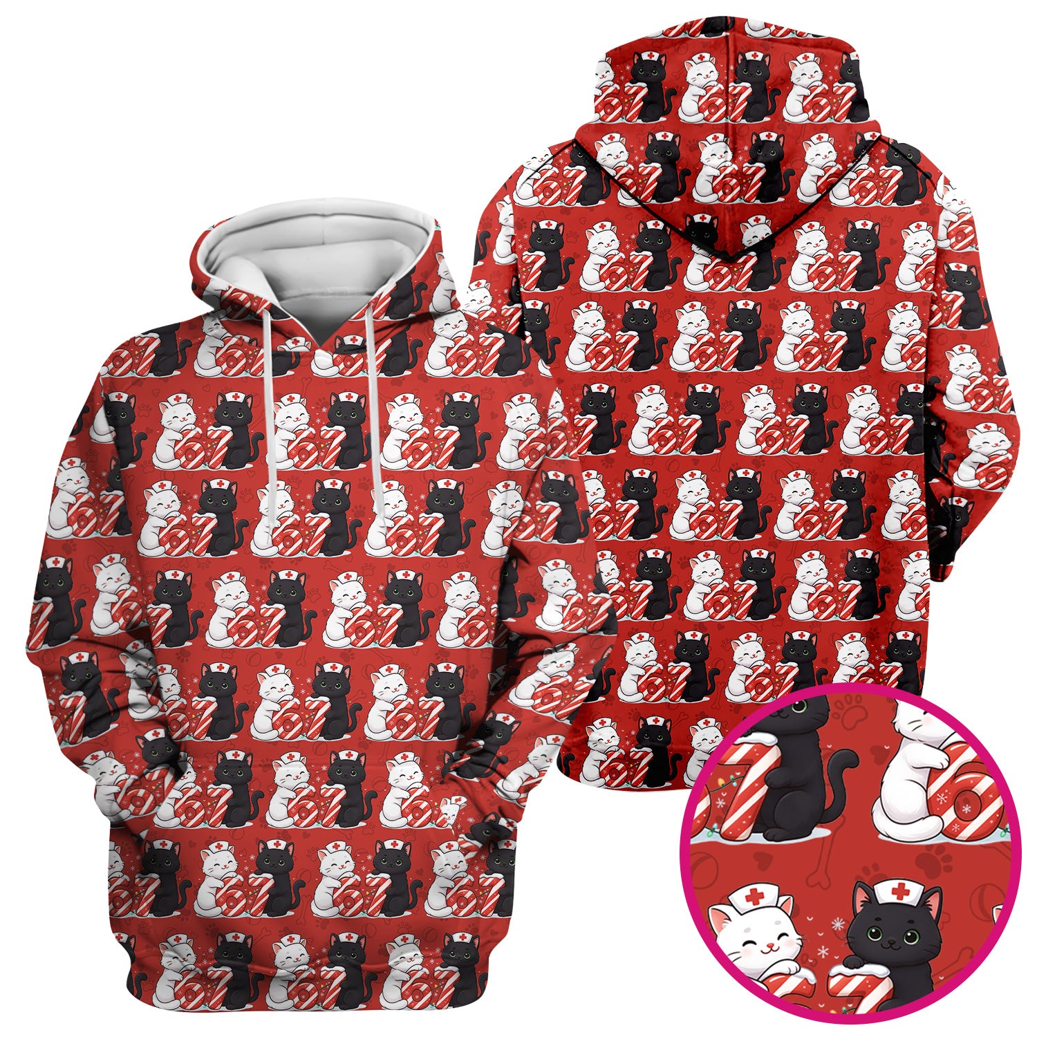 Xmas Cat Pattern Scrub Top, Christmas Nurse Six Seven With Cat Scrub Shirt, Breathable Fabrics Nursing Uniform
