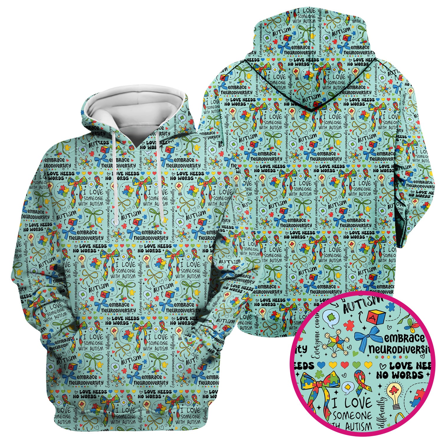 Autism Awareness Puzzle Ribbon Pattern Scrub Top, Breathable Fabrics Nursing Uniform
