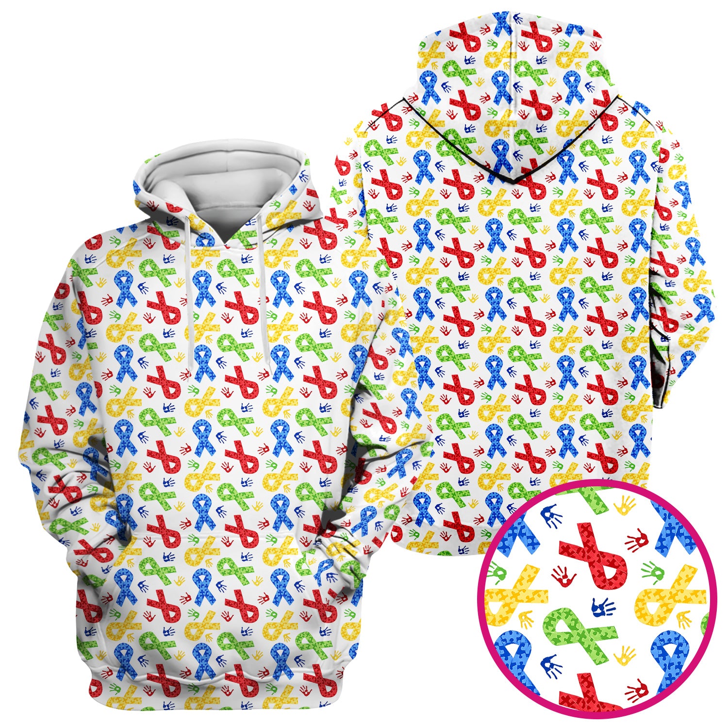 Multicolor Ribbon Pattern Print Scrub Top, Soft & Breathable Nurse Scrubs