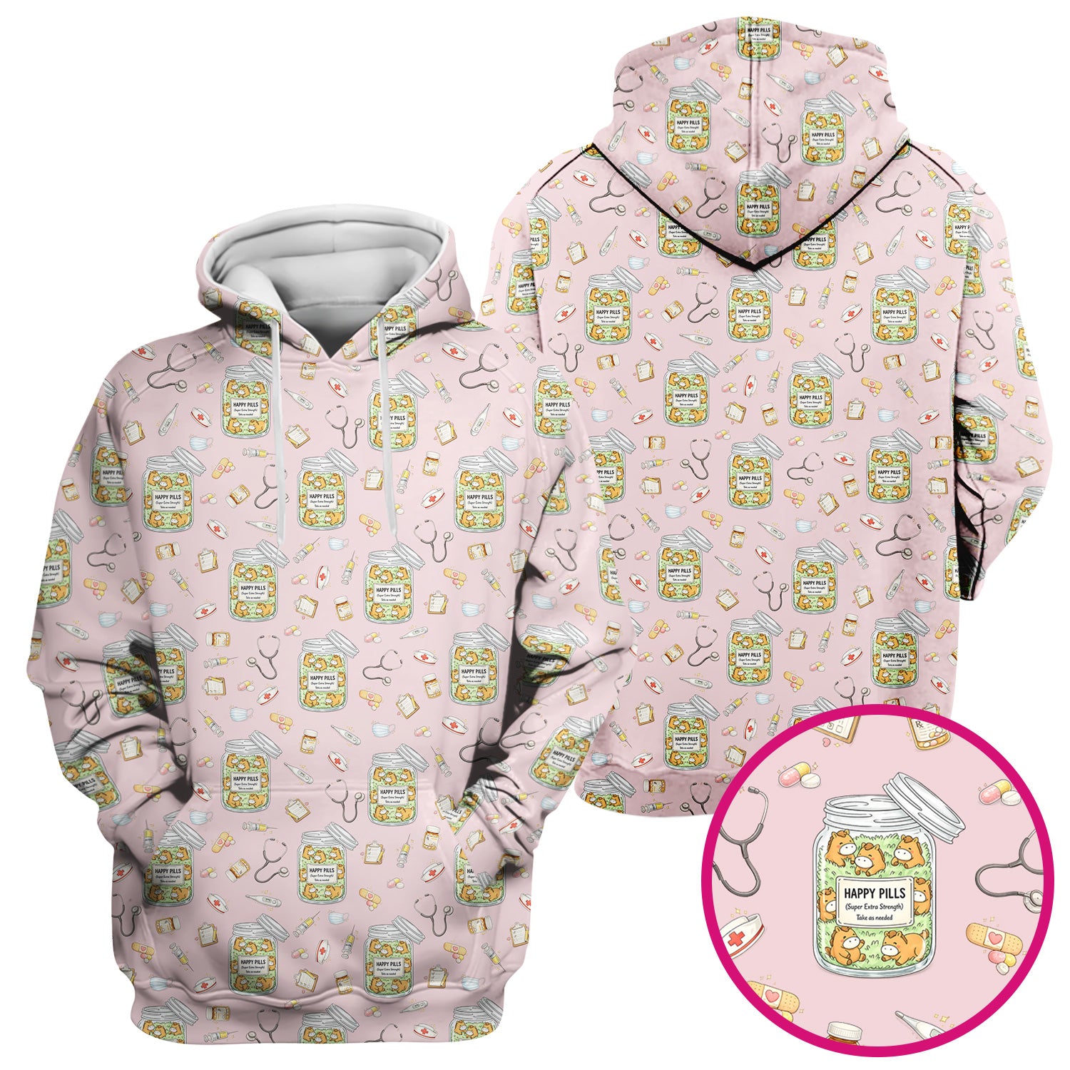 Happy Pills Horse Medical Print Nurse Scrub Top, Comfortable Scrubs for Nurses