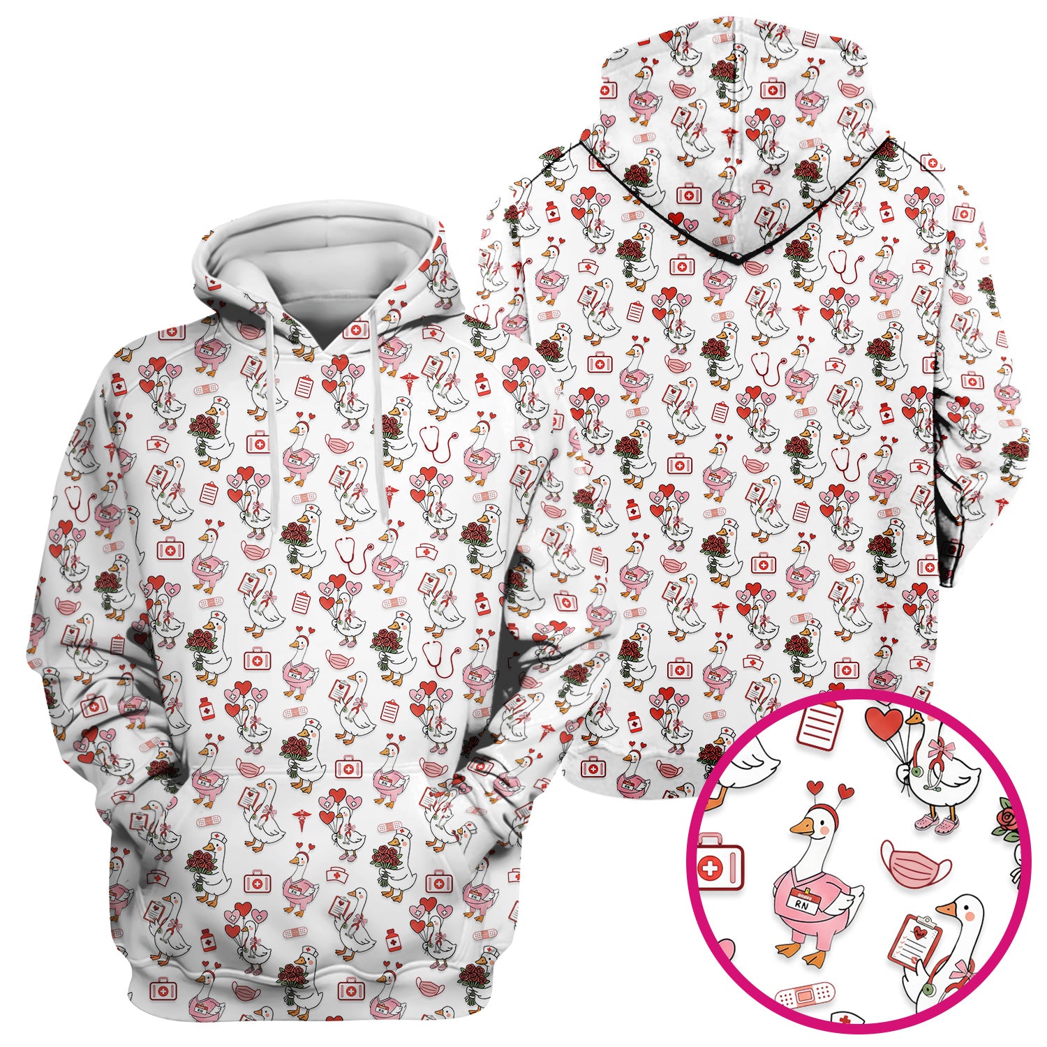 Cute Goose Nurse Medical Pattern Scrub Top, Comfortable Scrubs for Nurses