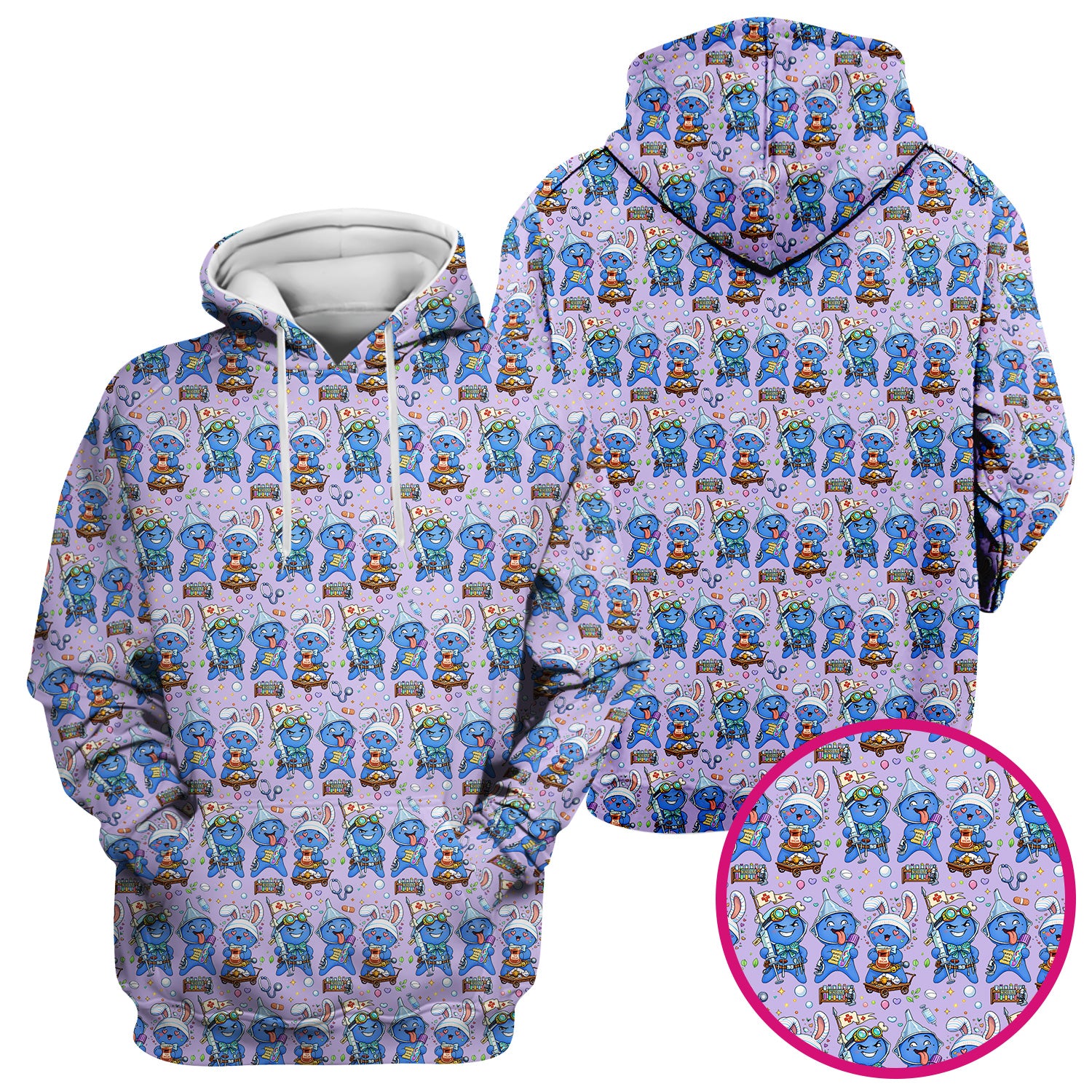 Cute Glove Doll Hospital Medical Cartoon Nurse Pattern Scrub Top, Comfortable Scrubs for Nurses