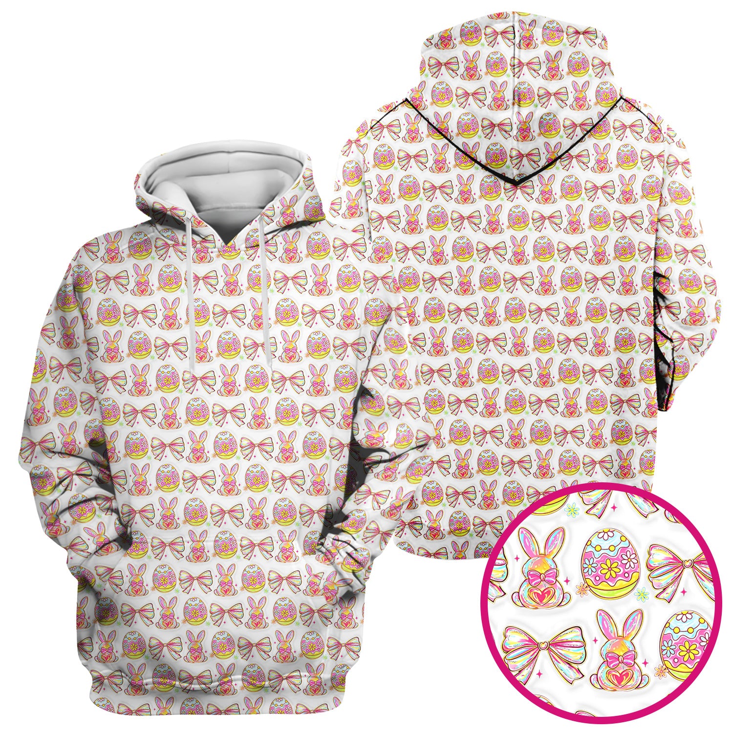 Easter Bunny Pastel Egg Bow Pattern Scrub Top, Breathable Fabrics Nursing Uniform