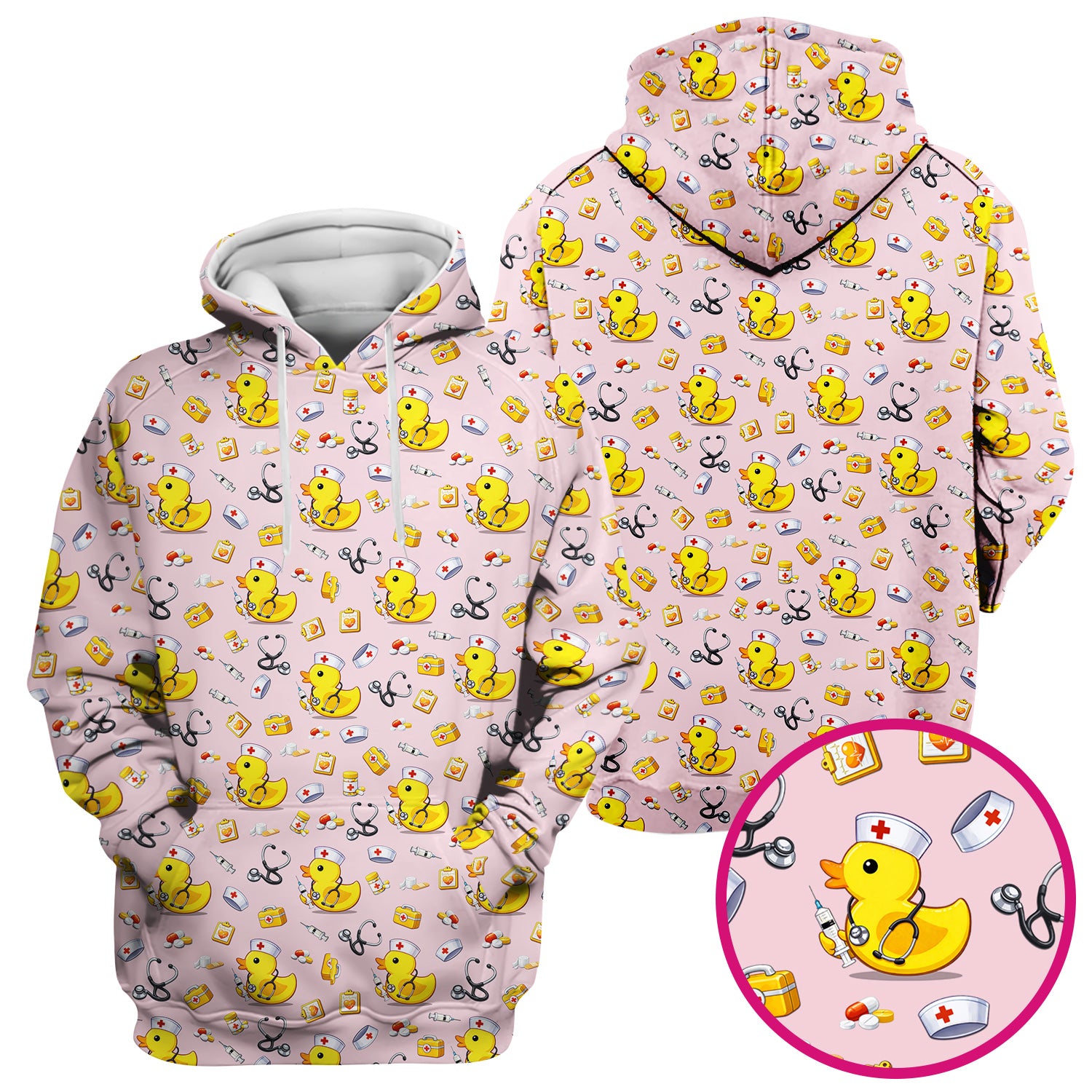Playful Medical Duck Print Nurse Scrub Top, Comfortable Scrubs for Nurses