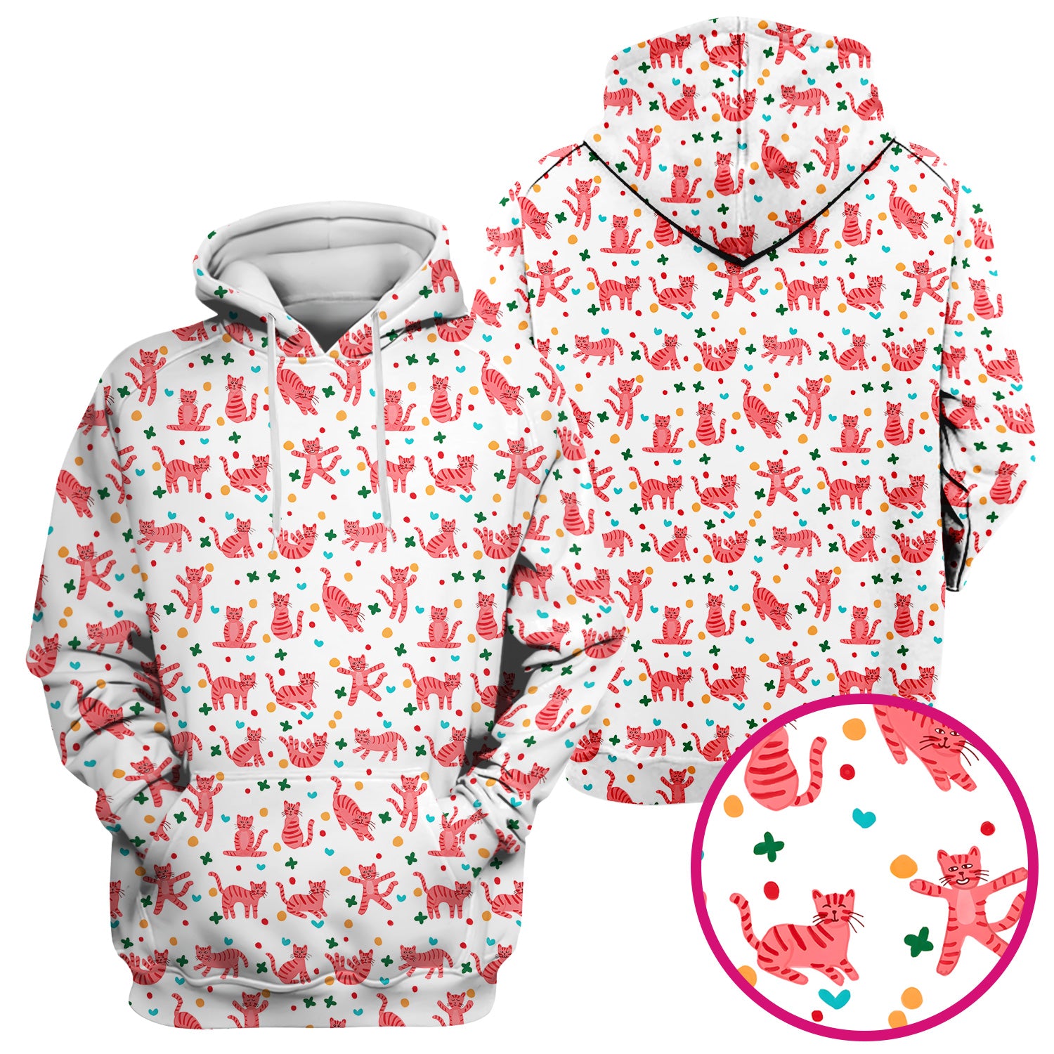 Cute Pink Cat Pattern Scrub Top, Comfortable Scrubs for Nurses