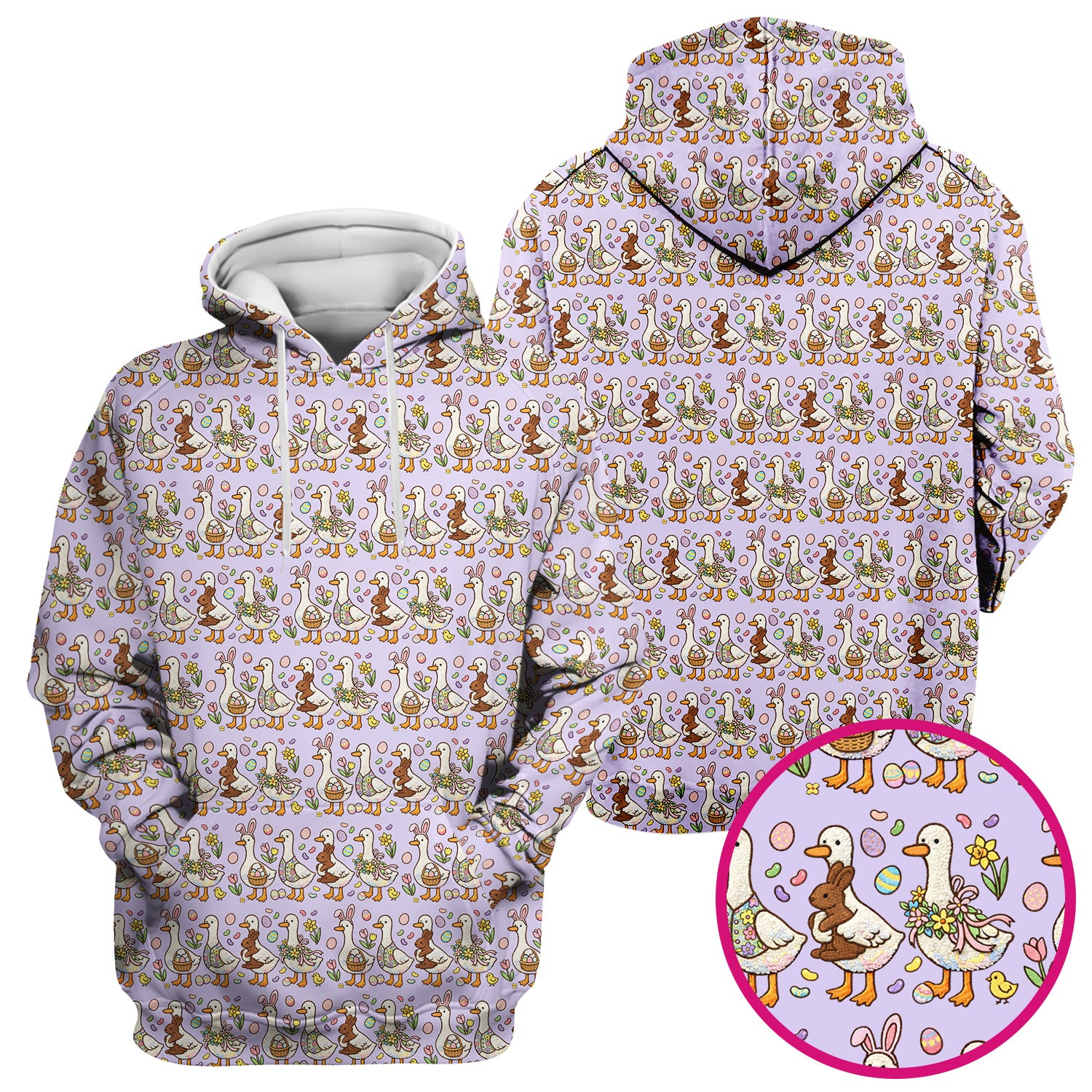 Easter Theme Duck and Bunny Egg Floral Print Scrub Top, Comfortable Scrubs for Nurses