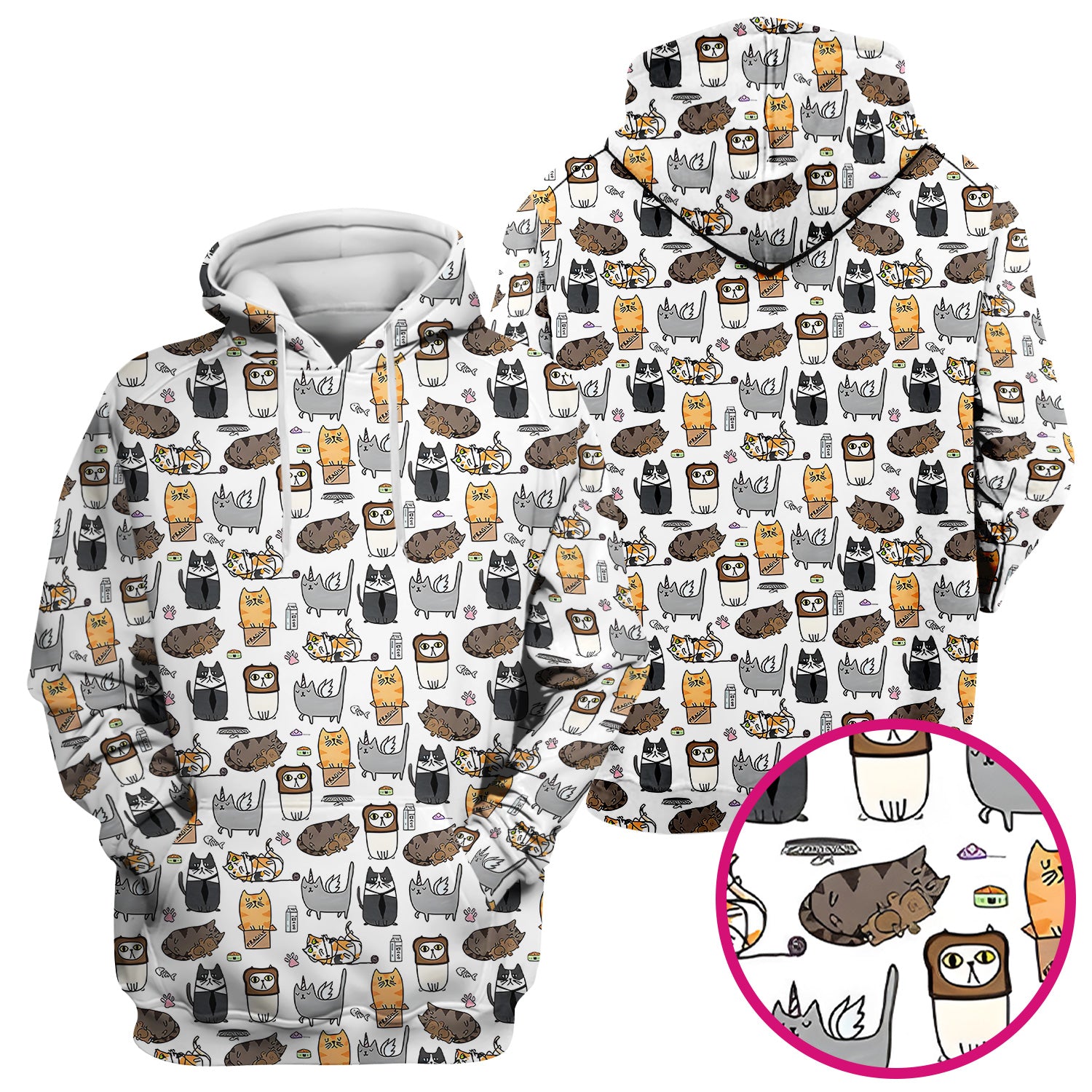 Lazy Cat Doodle Pattern Scrub Top, All Over Cozy Kitty Nursing Uniform for Women