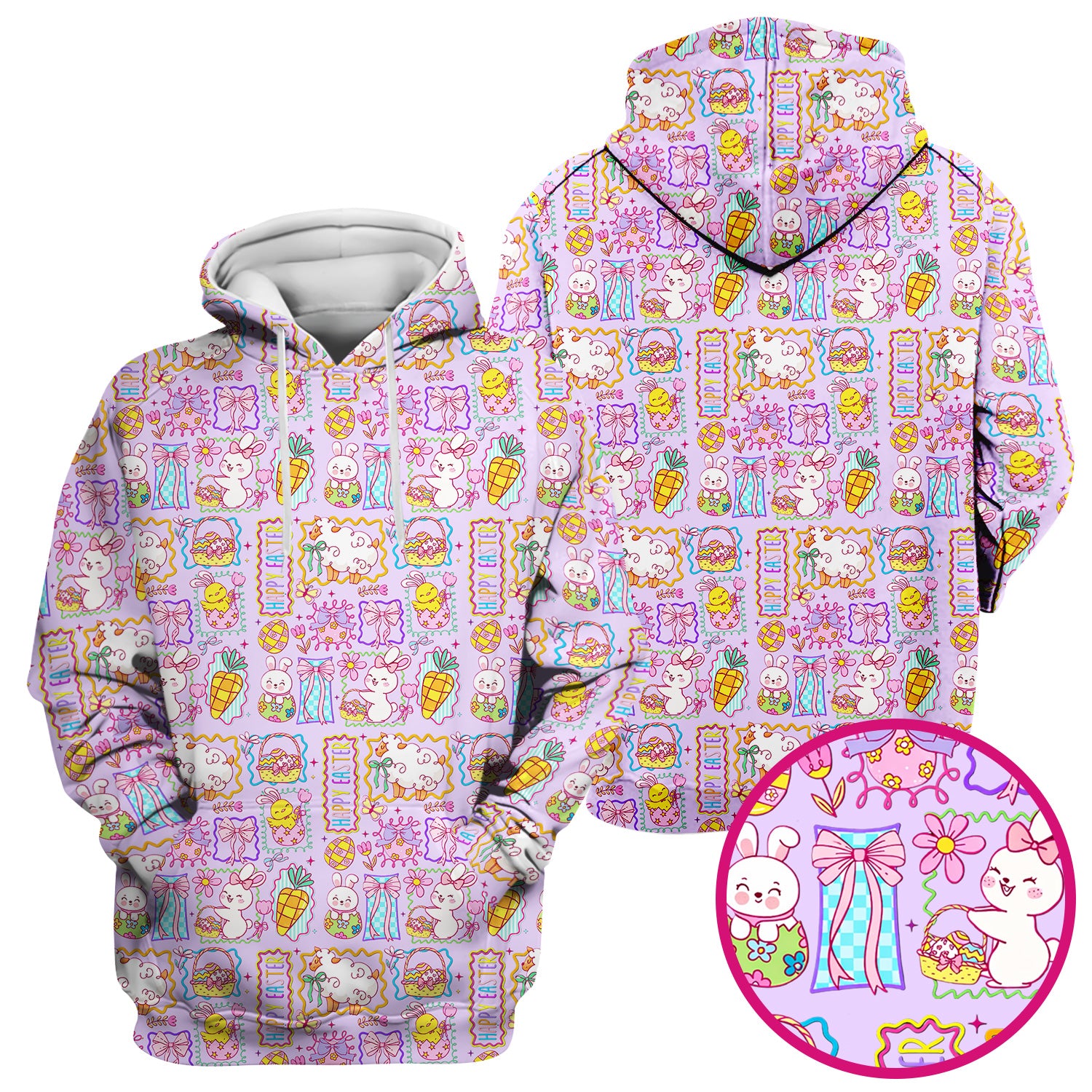 Cute Easter Bunny Egg and Bow Print Scrub Top, Breathable Fabrics Nursing Uniform