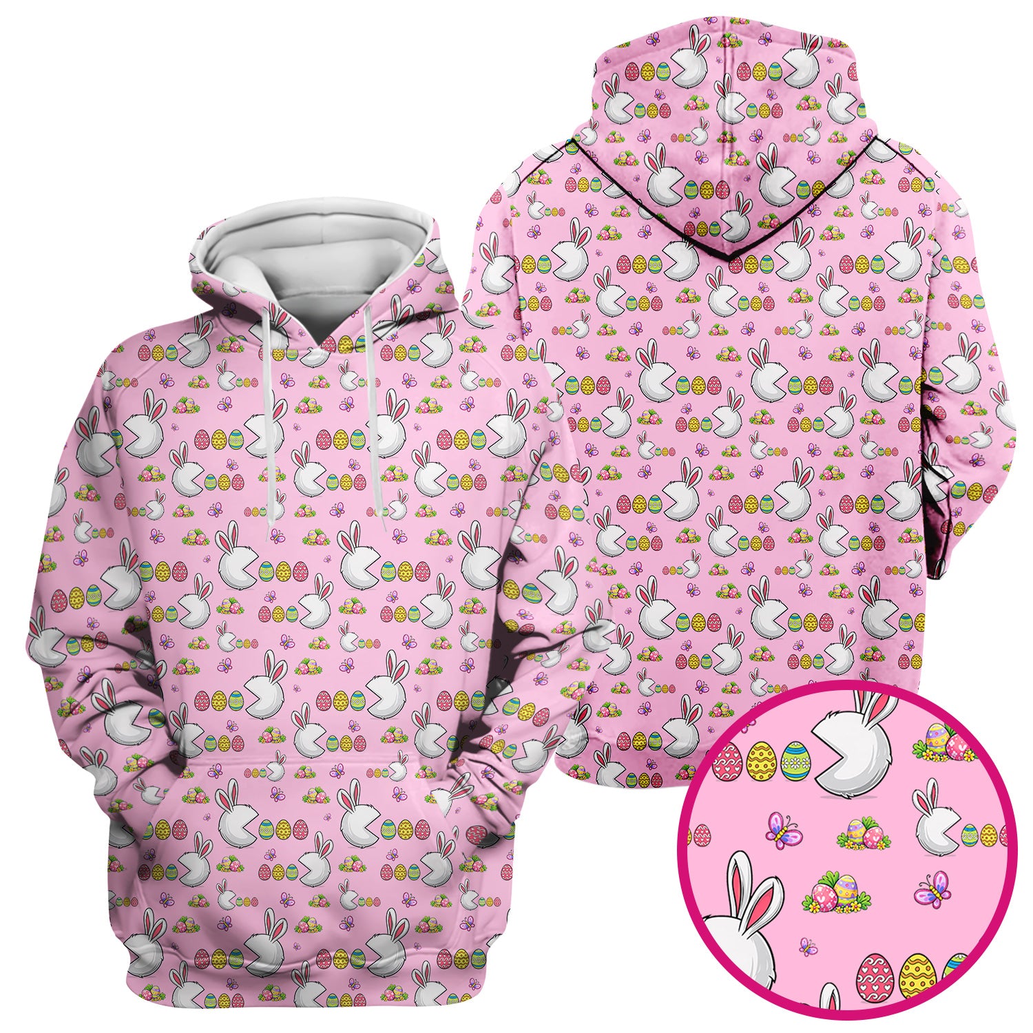 Easter Bunny and Colorful Eggs Print Scrub Top, Breathable Fabrics Nursing Uniform