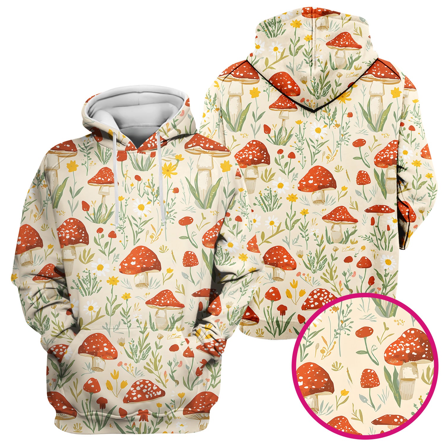 Cute Mushroom Wildflower Pattern Scrub Top, Breathable Fabrics Nursing Uniform