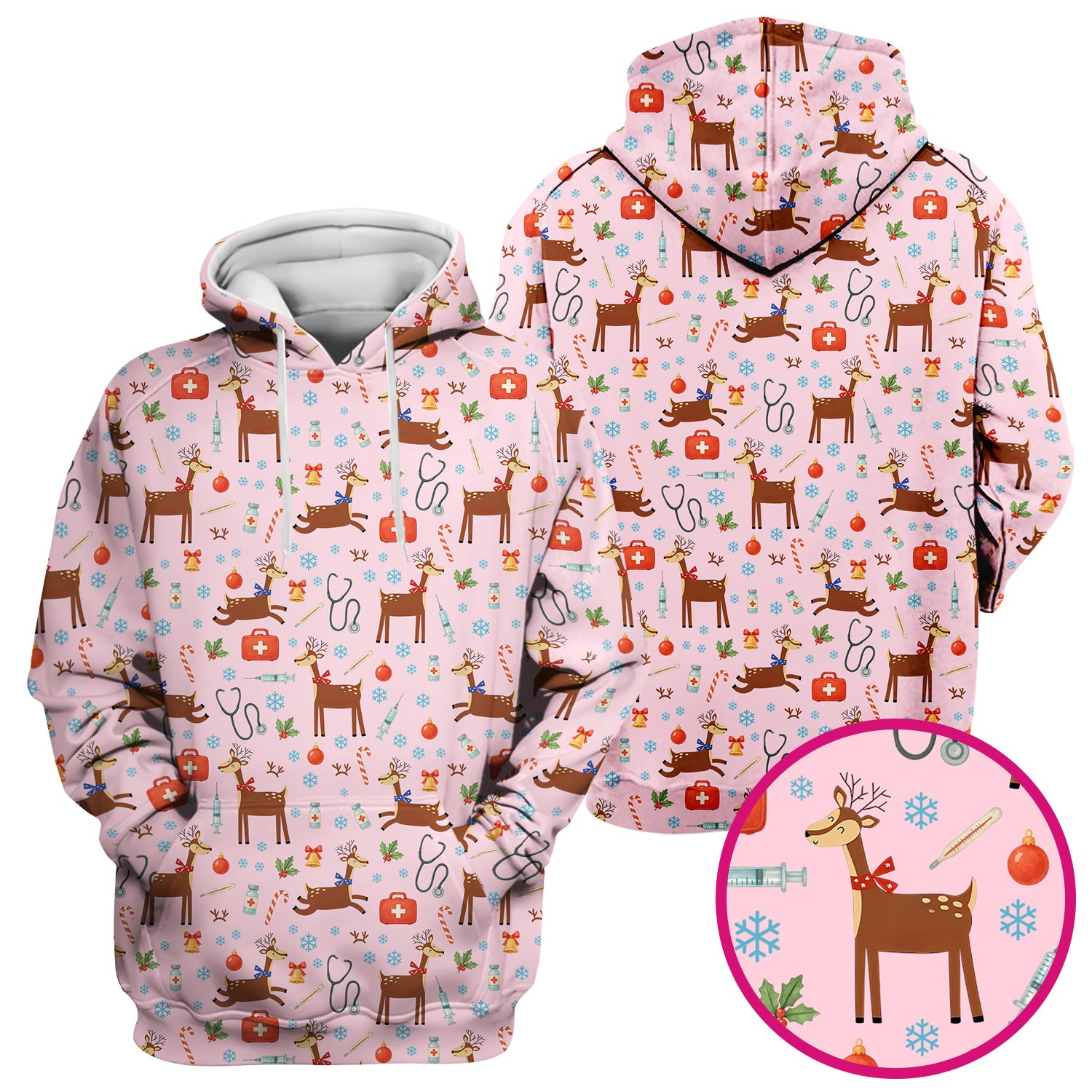 Reindeer Christmas Scrub Top - Snowflakes Candy Canes Holiday Medical Shirt - Xmas Scrubs for Women RN CNA LPN