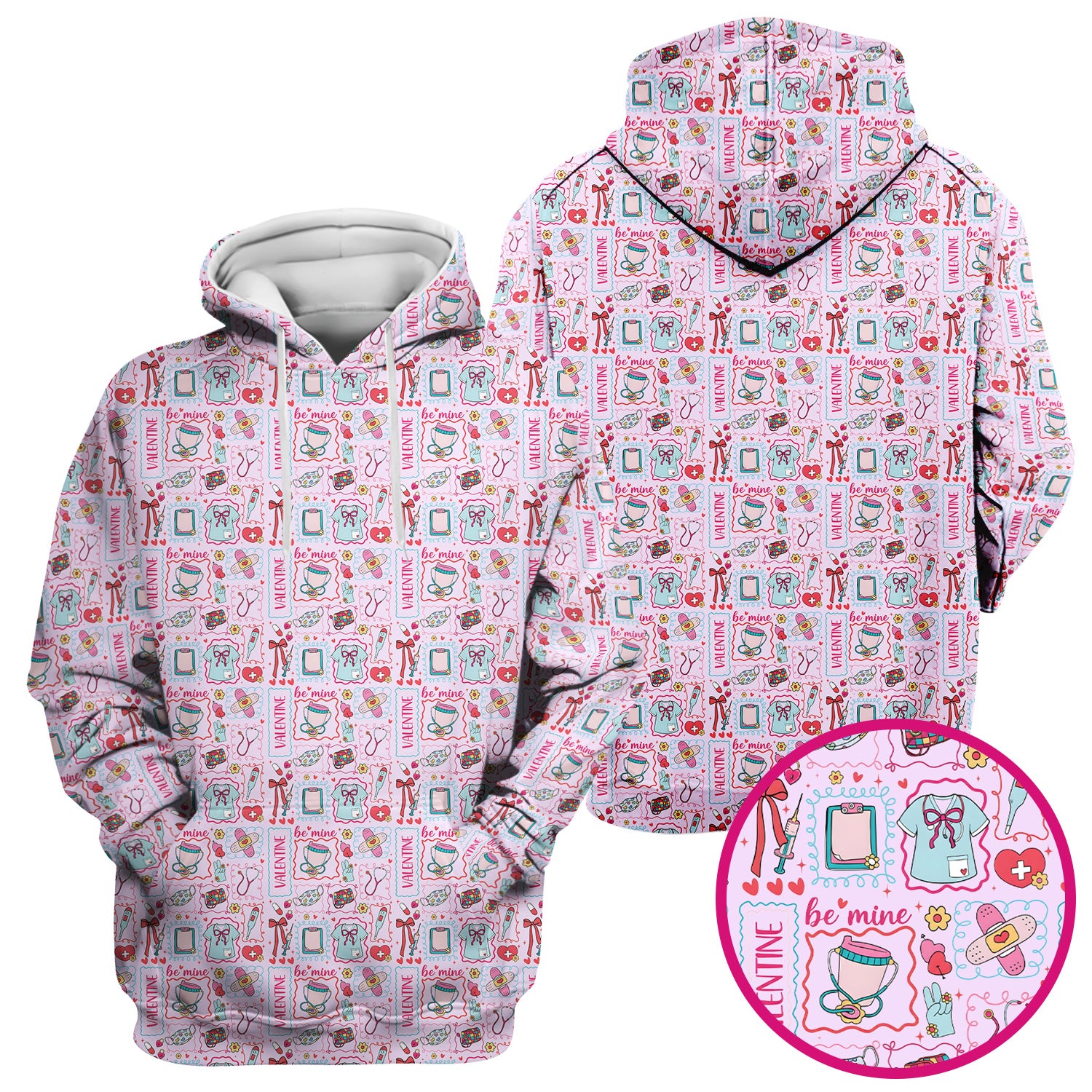 Valentine Medical Hearts Bandages Syringes Scrub Top, Comfortable Scrubs for Nurses