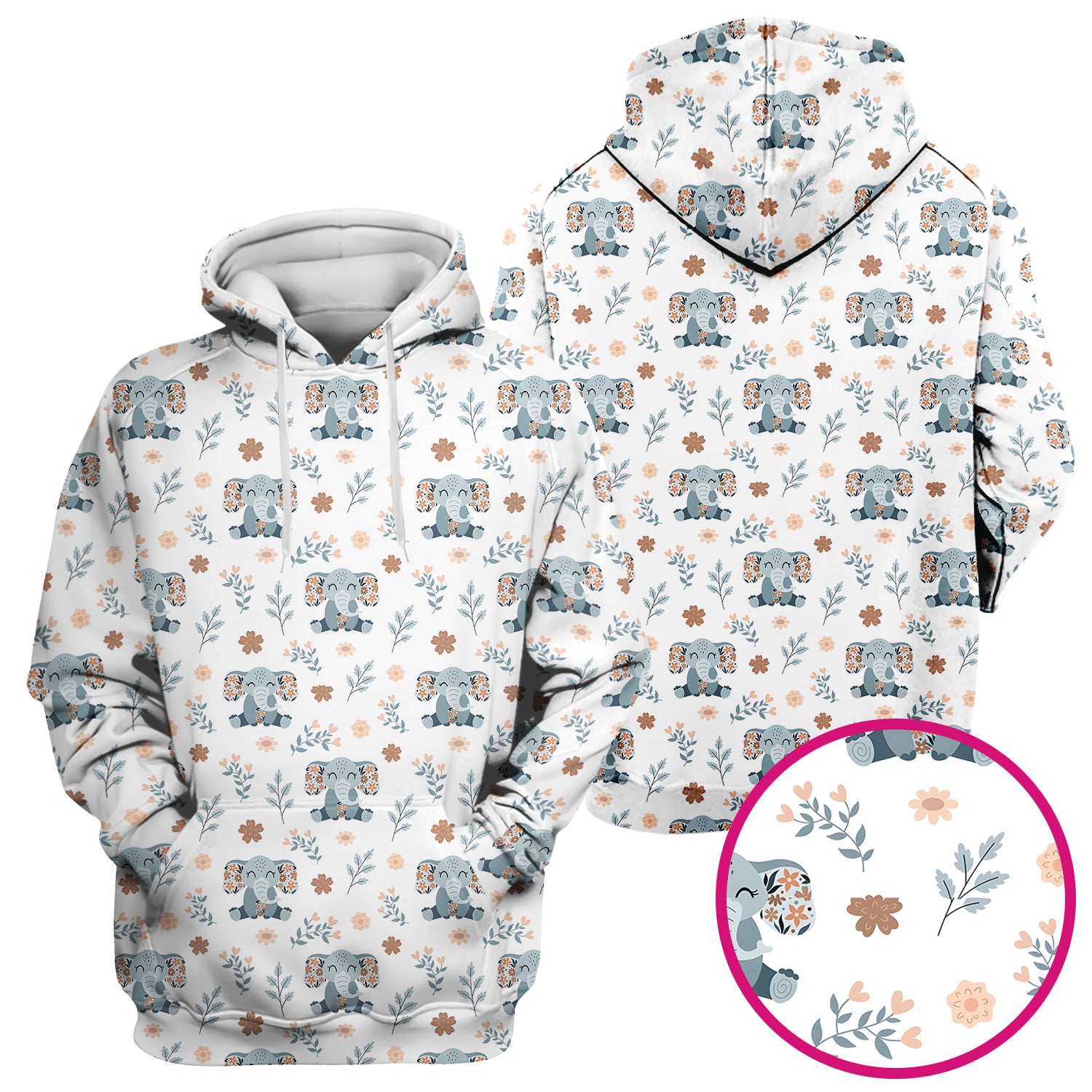 Cute Elephant Floral Print Scrub Top, Comfortable Scrubs for Nurses