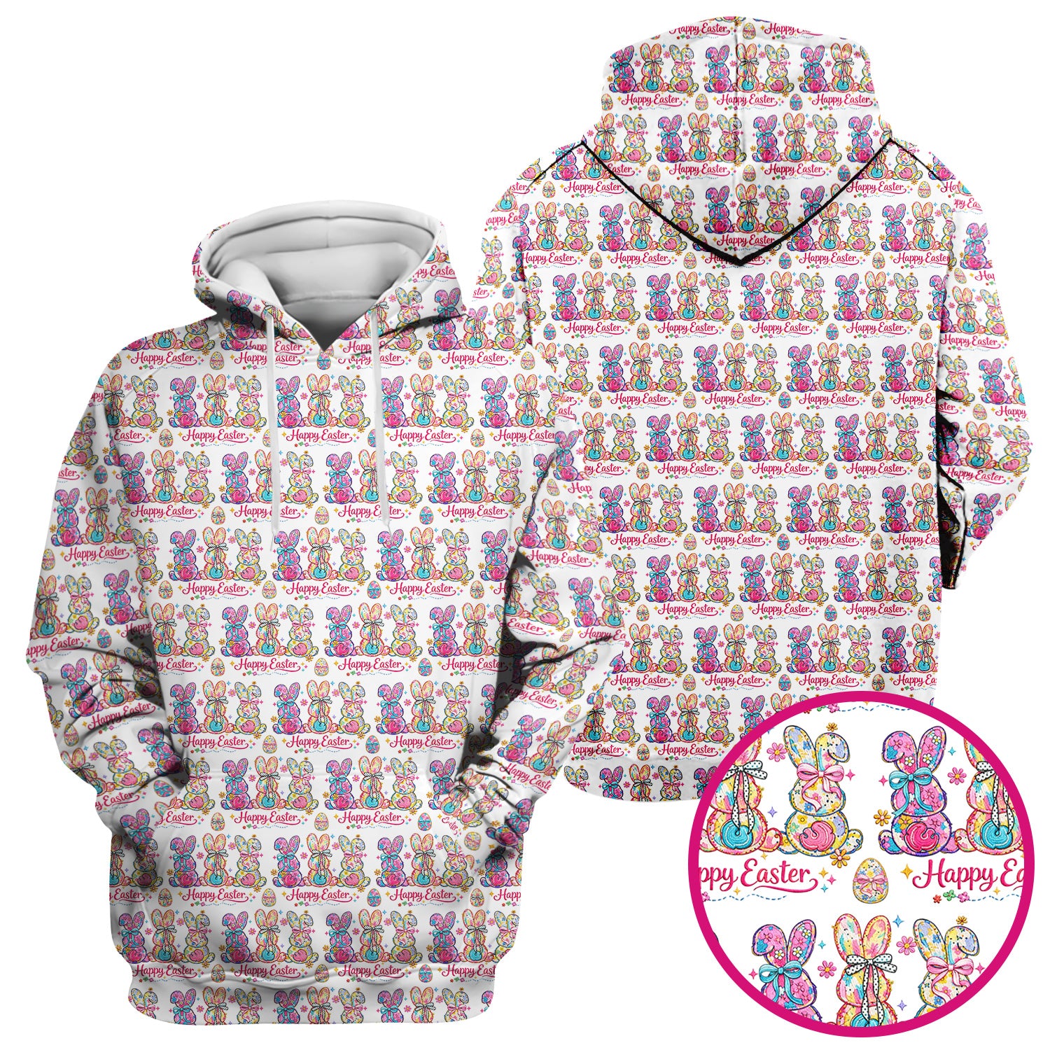 Pink Happy Easter Bunny Pattern Scrub Top, Comfortable Scrubs for Nurses
