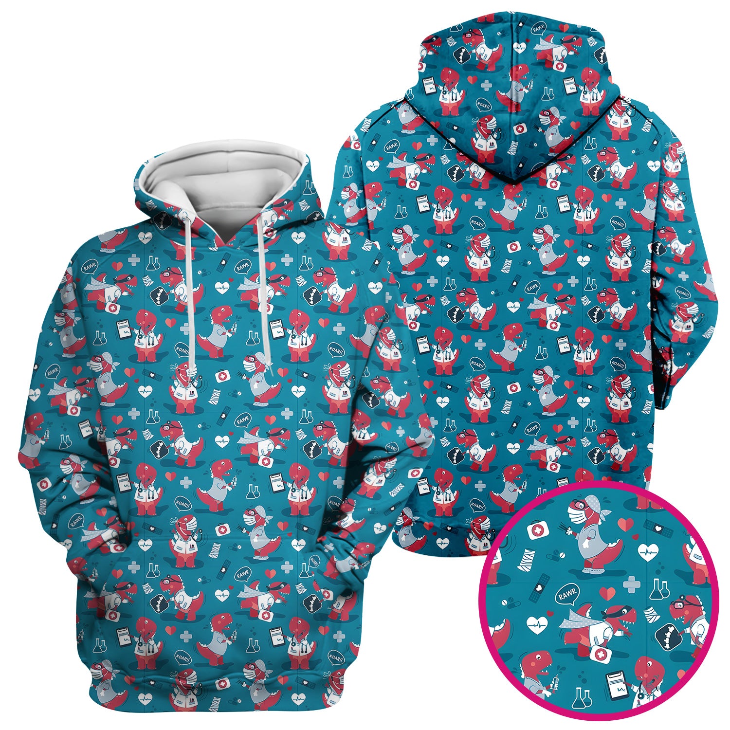 Cute Dinosaur Doctor Medical Pattern Scrub Top, Breathable Fabrics Nursing Uniform