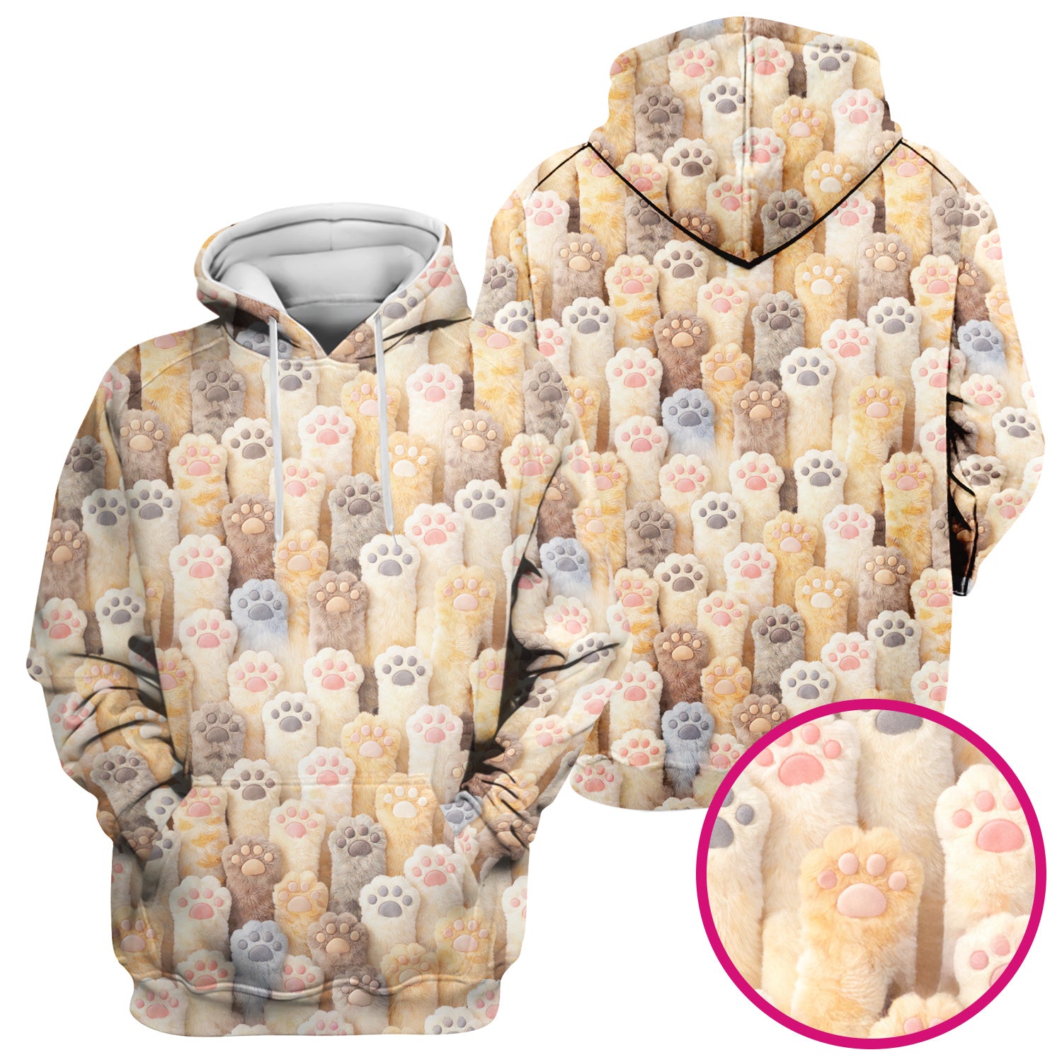 Cute Fluffy Cat Paw Pattern Scrub Top, Comfortable Scrubs for Nurses