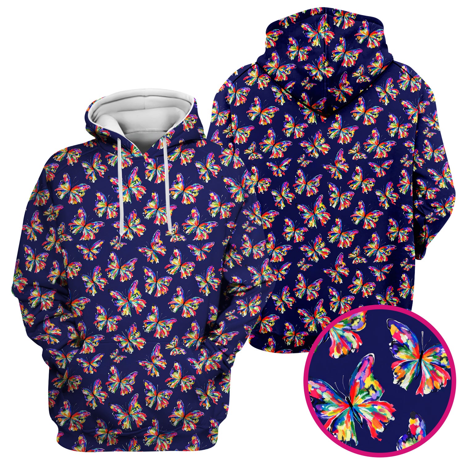 Vibrant Rainbow Butterfly Pattern Scrub Top, Comfortable Scrubs for Nurses