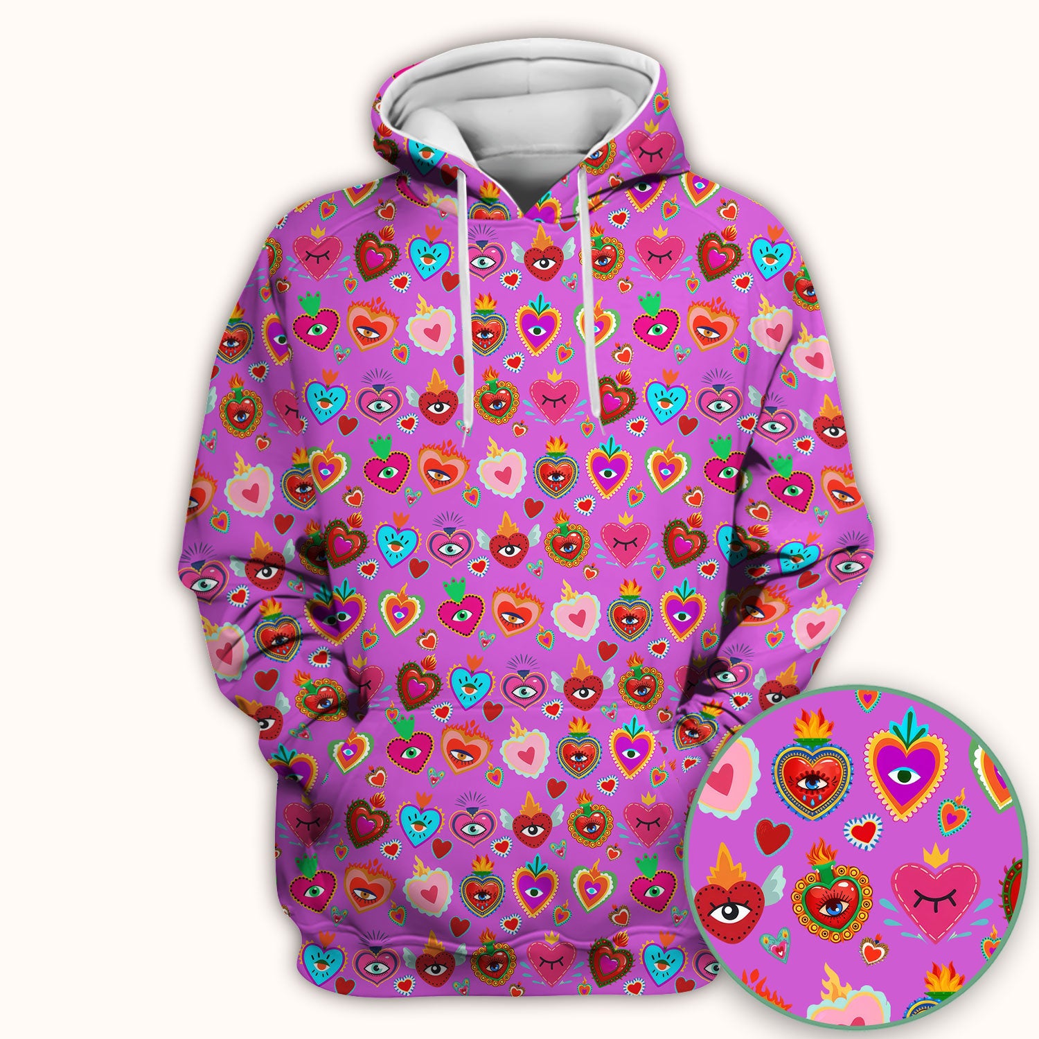 Valentine Colorful Sacred Heart Print Medical Scrub Top, Comfortable Scrubs for Nurses