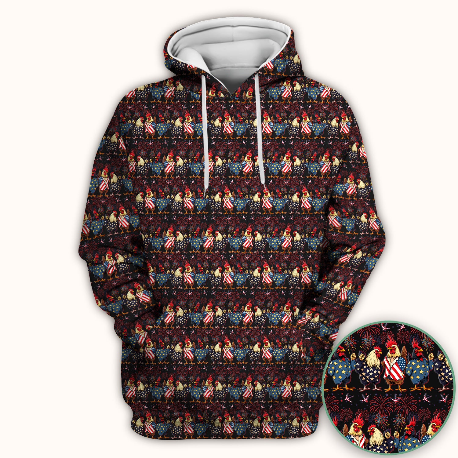 Patriotic Rooster Fireworks Pattern Scrub Top, Comfortable Scrubs for Nurses