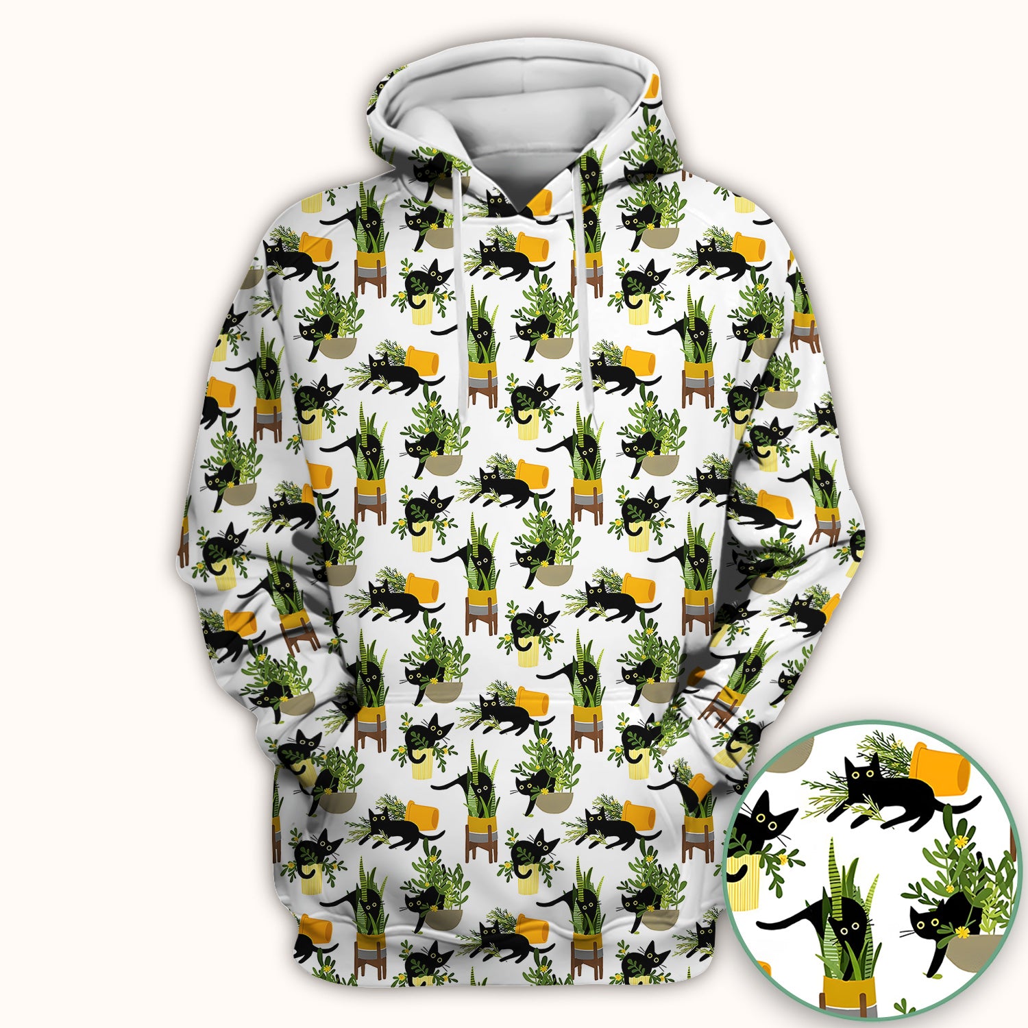 Black Cat Plant Pots Pattern Scrub Top, Comfortable Scrubs for Nurses