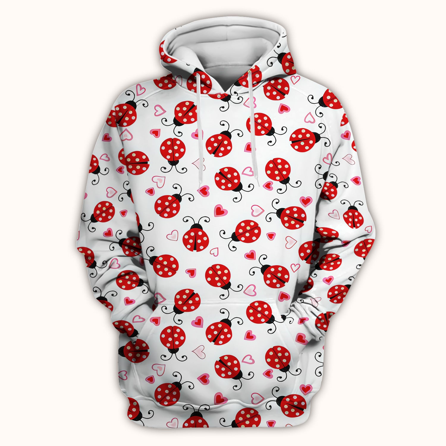 Cute Ladybug Heart Love Pattern Scrub Top, Breathable Fabrics Nursing Uniform