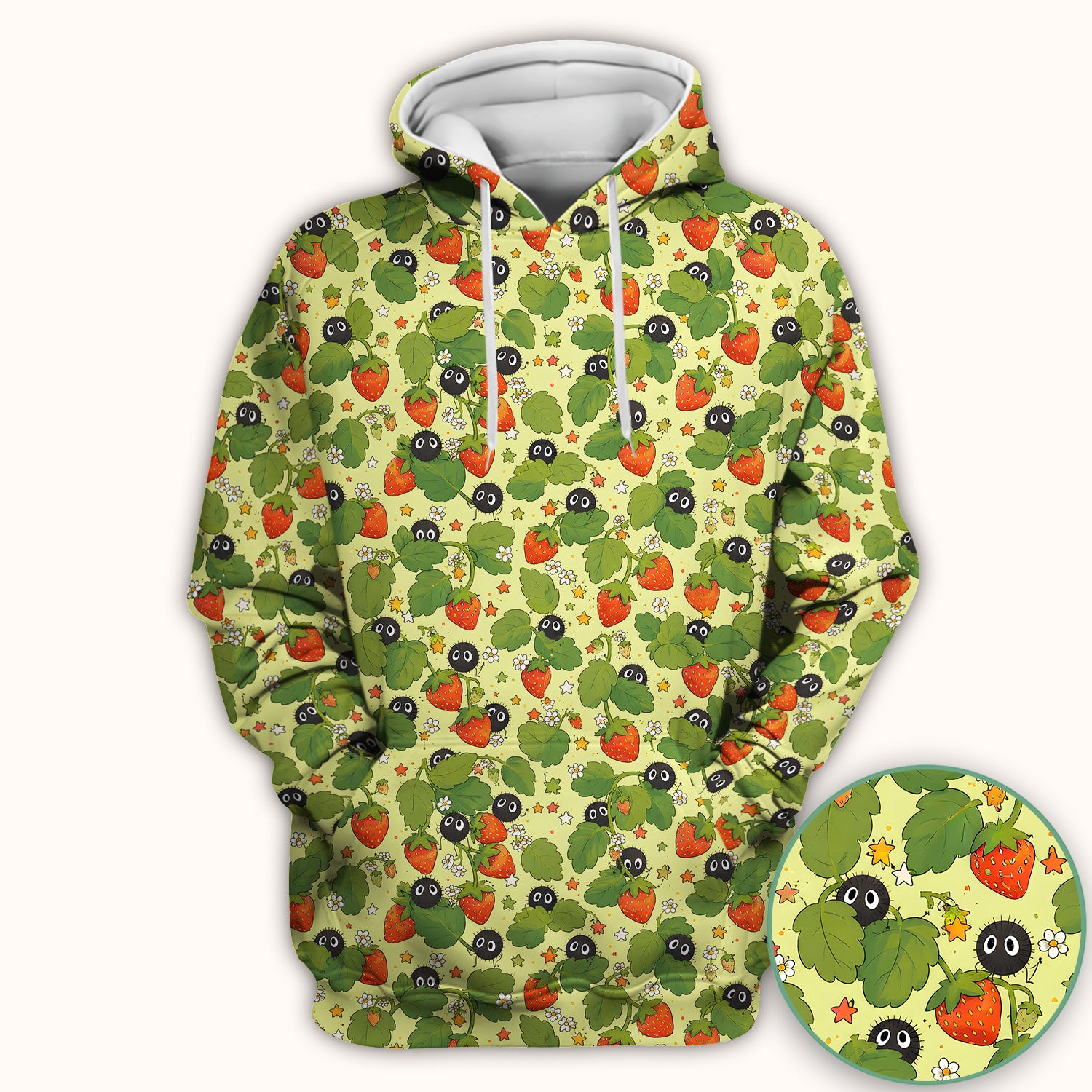 Cute Strawberry Soot Sprite Pattern Scrub Top, Comfortable Scrubs for Nurses