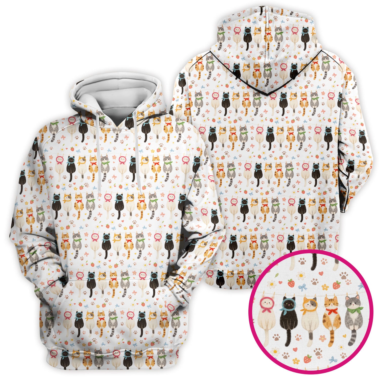Cute Cat Clothesline Pattern Scrub Top, Comfortable Scrubs for Nurses