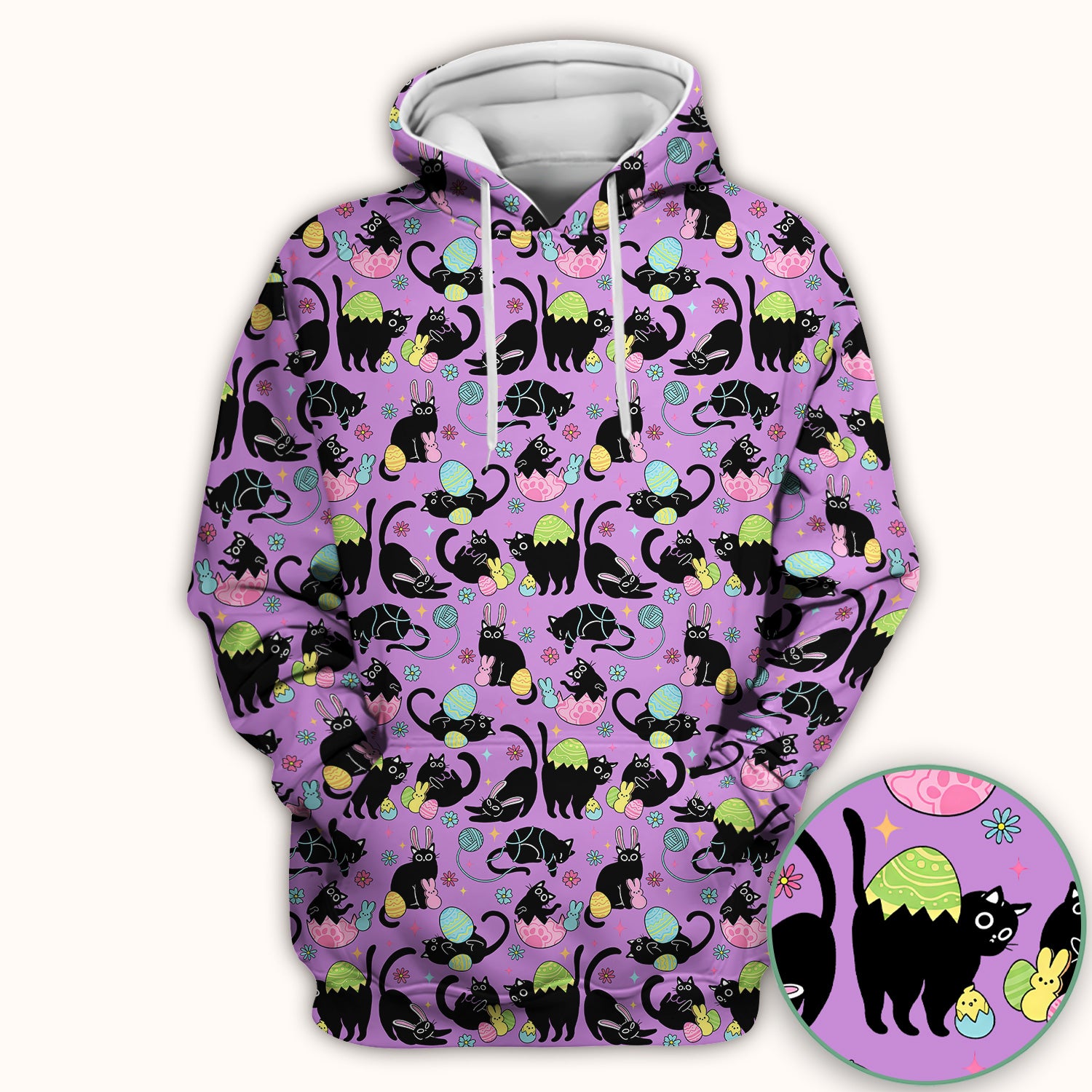 Funny Easter Black Cat Egg Pattern Scrub Top, Breathable Fabrics Nursing Uniform