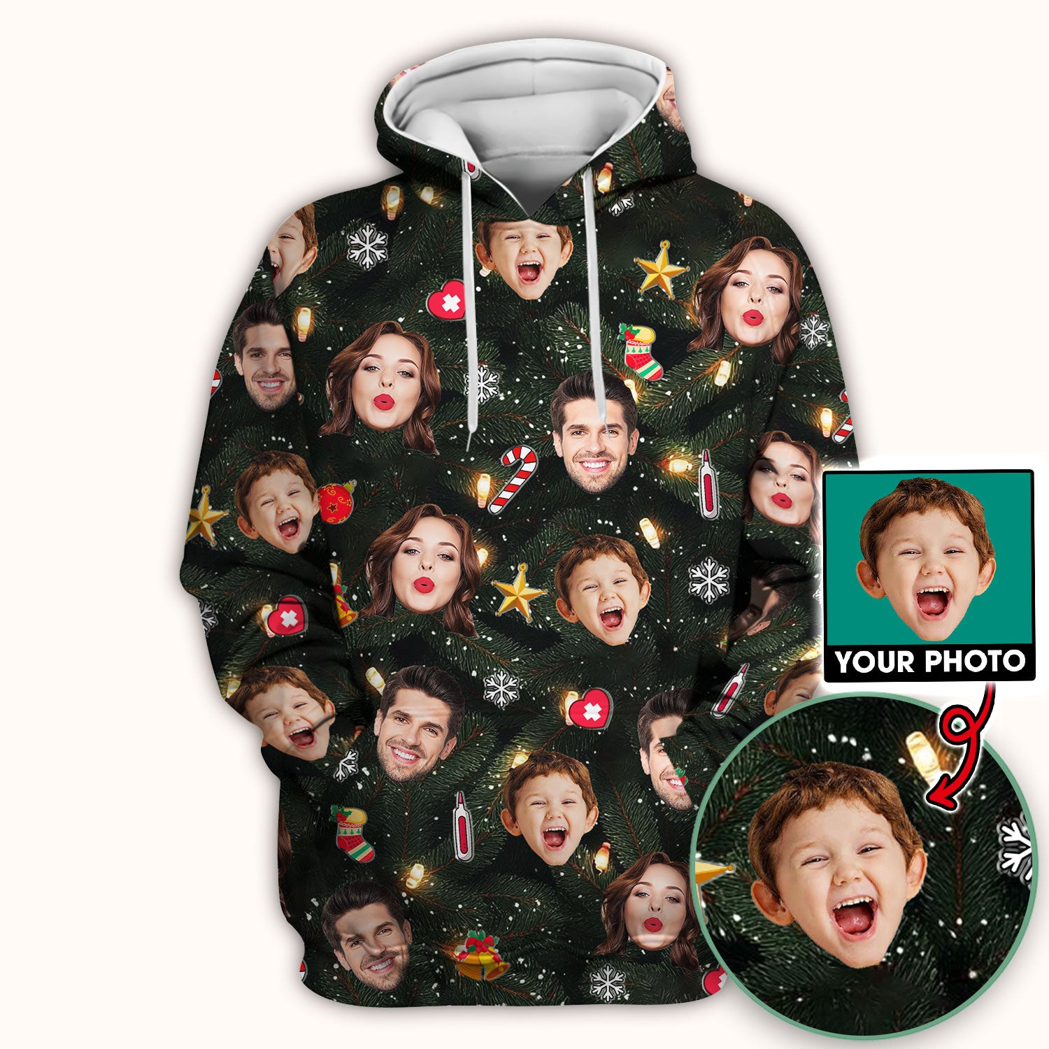 Personalized Christmas Photo Scrub Top, Funny Xmas Custom Face Scrub Shirt, Breathable Fabrics Nursing Uniform