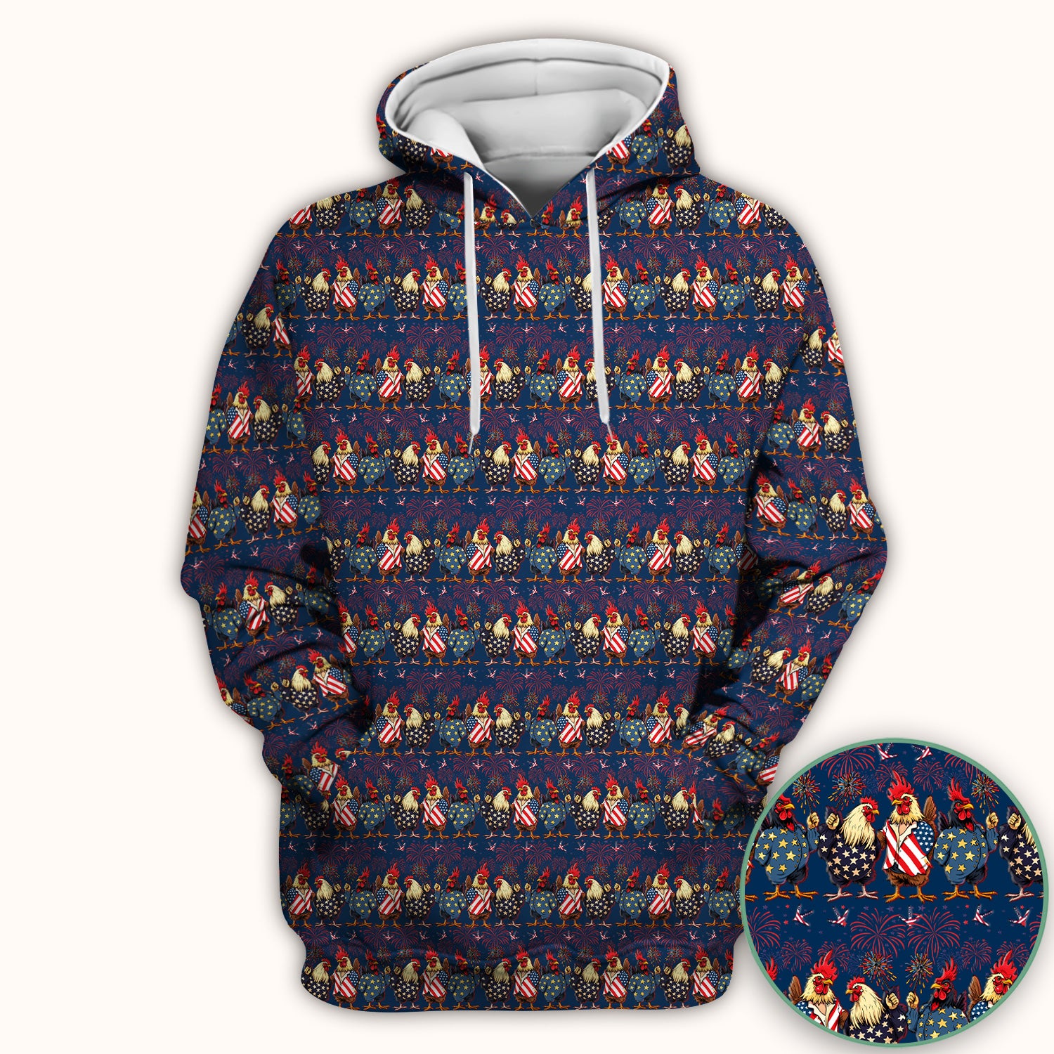 Patriotic Rooster Fireworks Pattern Scrub Top, Comfortable Scrubs for Nurses