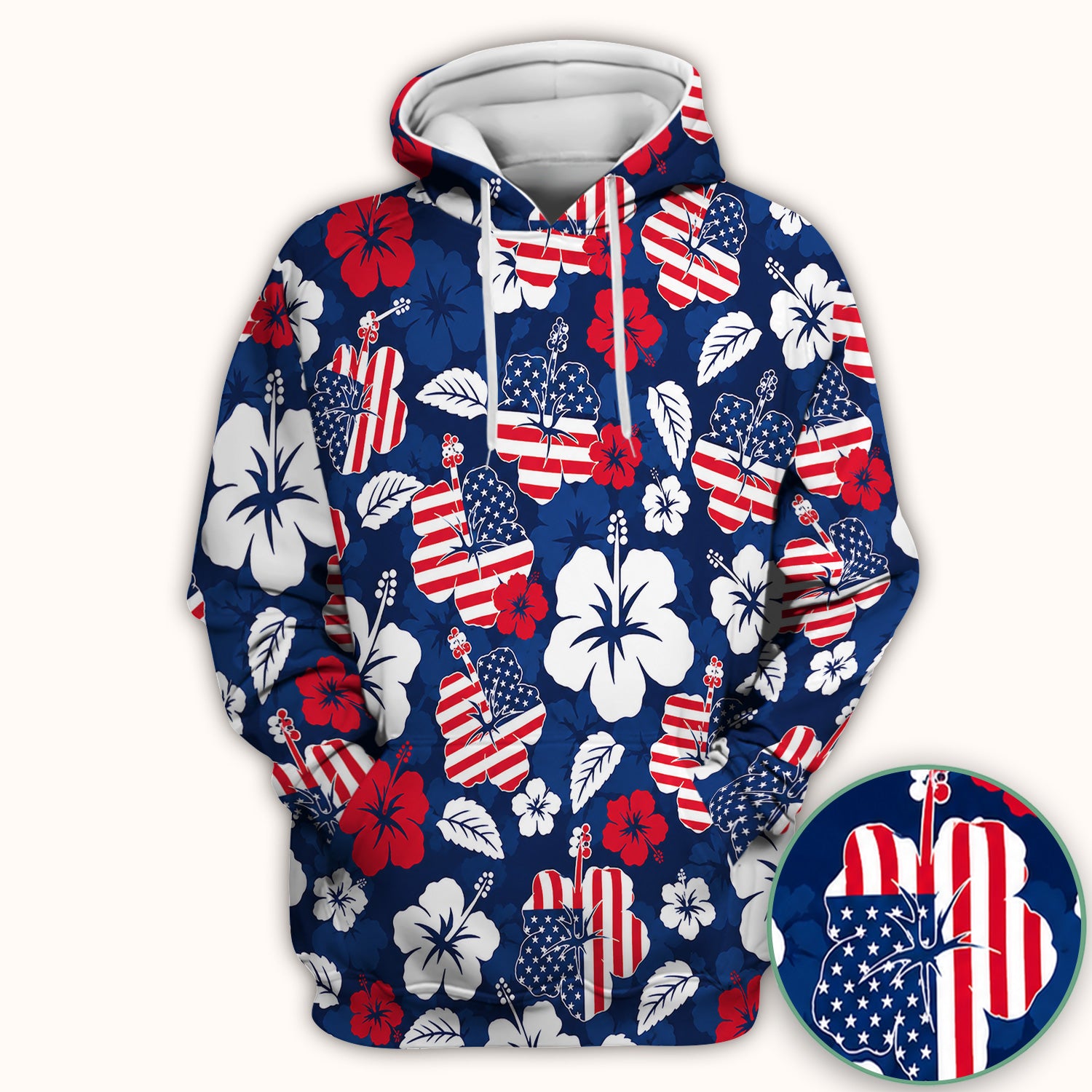 Patriotic Hibiscus Flag Floral Print Scrub Top, Comfortable Scrubs for Nurses