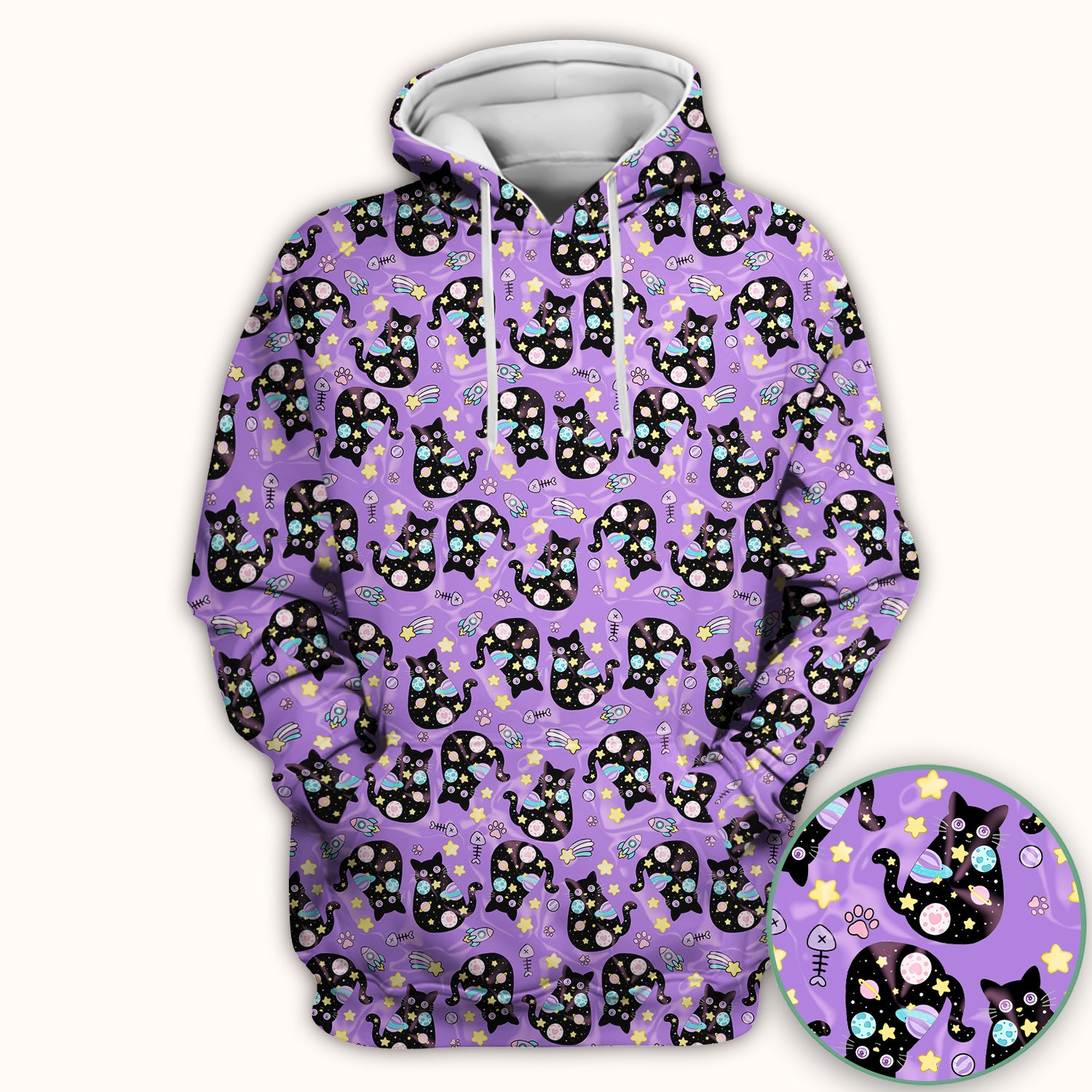 Galaxy Black Cat Space Pattern Scrub Top, Breathable Fabrics Nursing Uniform