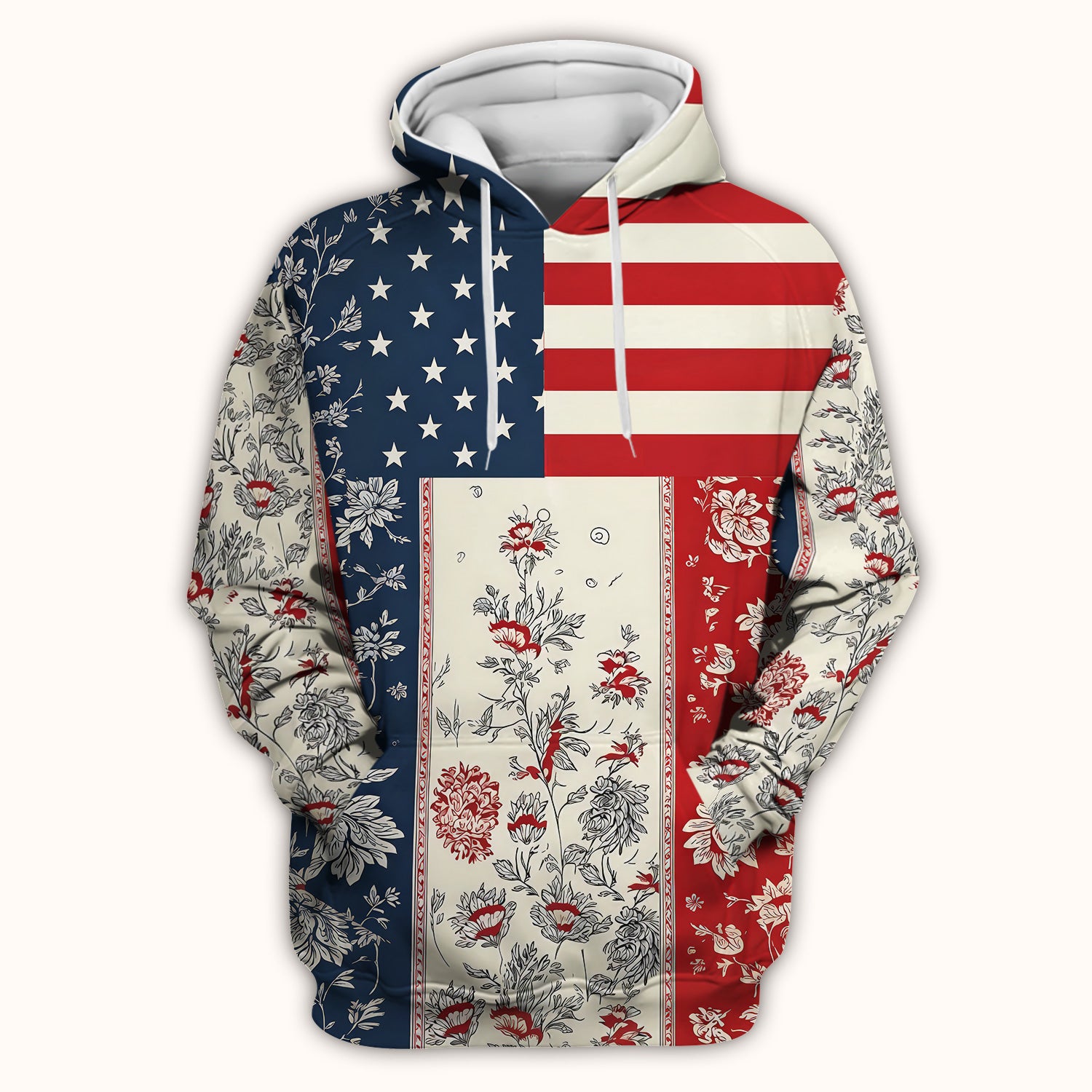 Patriotic Nurse Flag Patchwork Pattern Scrub Top, Comfortable Scrubs for Nurses