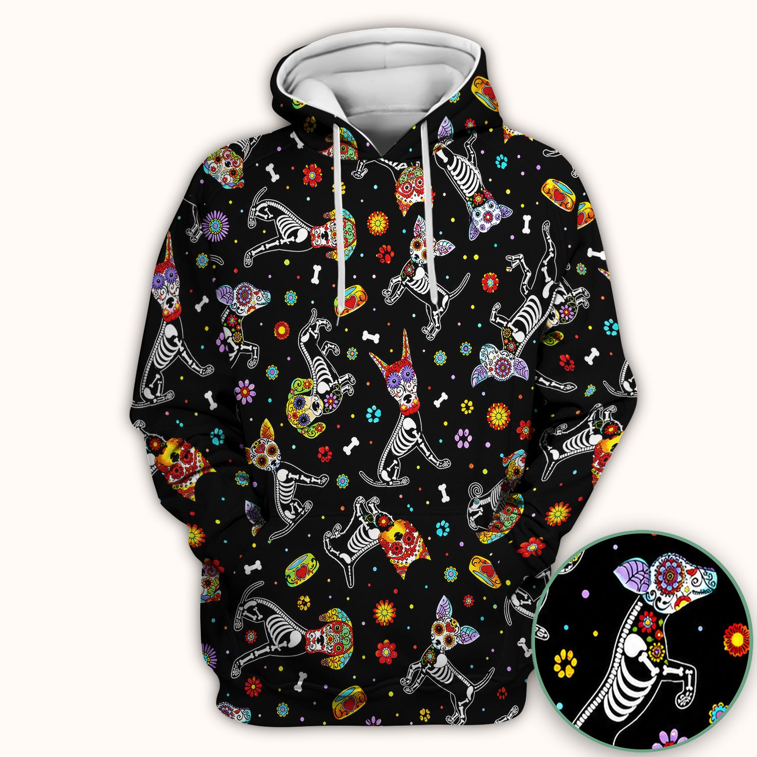 Colorful Day Of The Dead Dogs Scrub Top, Comfortable Scrubs for Nurses